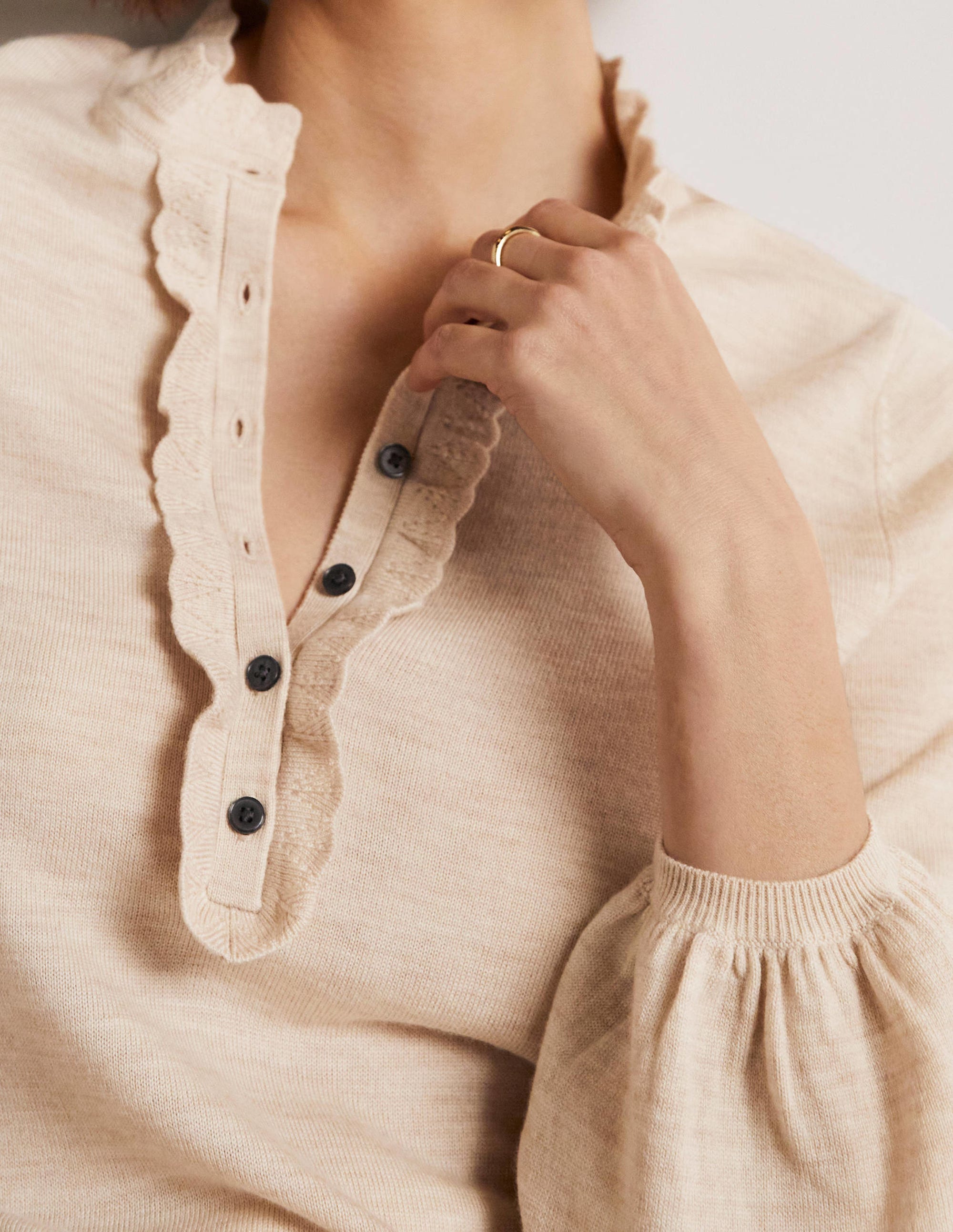 Button Front Merino Jumper-Oatmeal Melange - Image 6