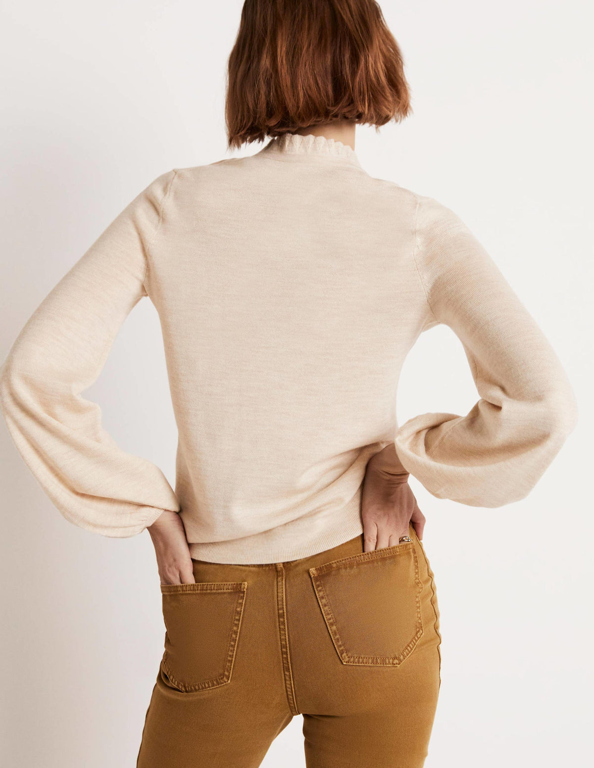 Button Front Merino Jumper-Oatmeal Melange - Image 7