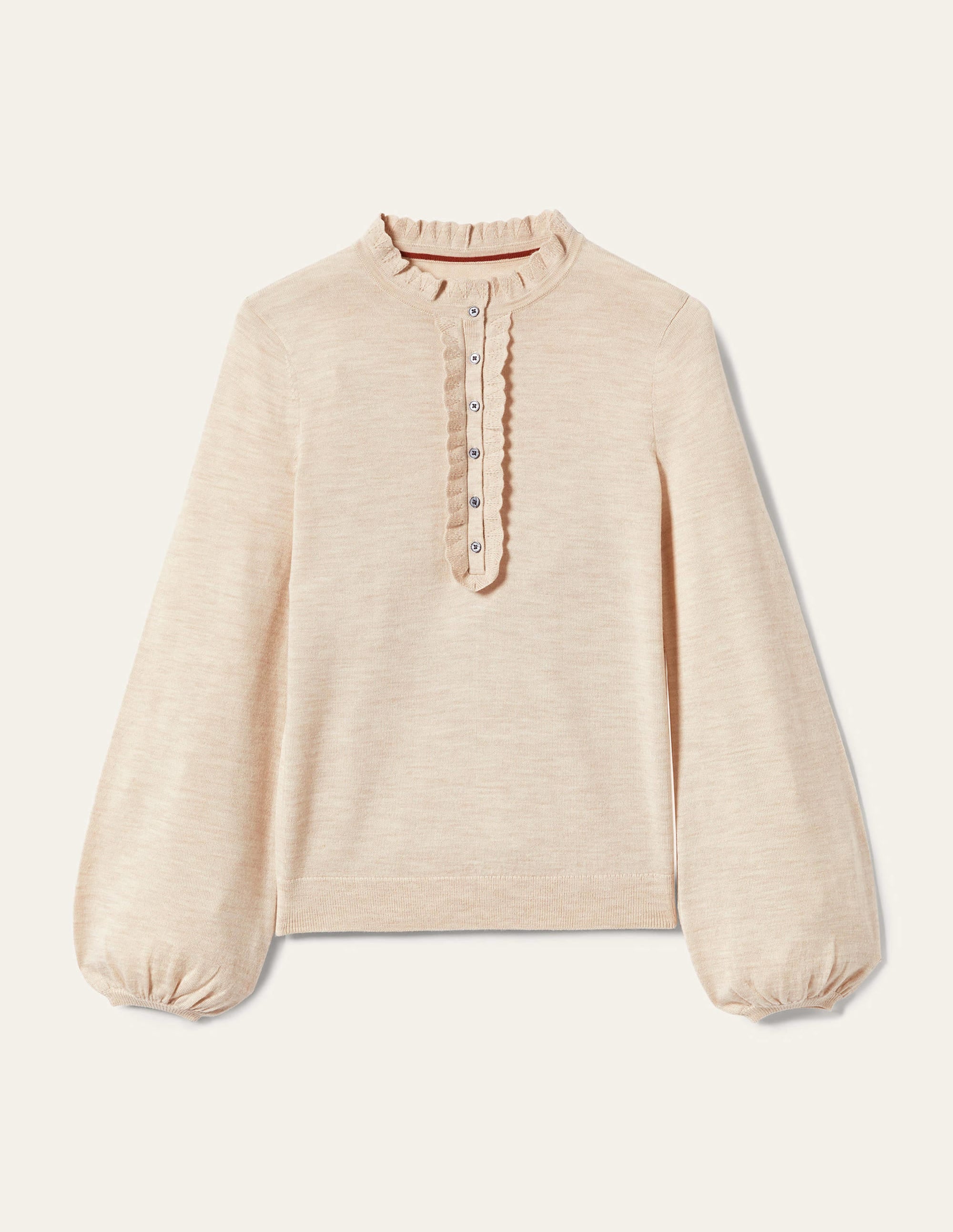Button Front Merino Jumper-Oatmeal Melange - Image 9