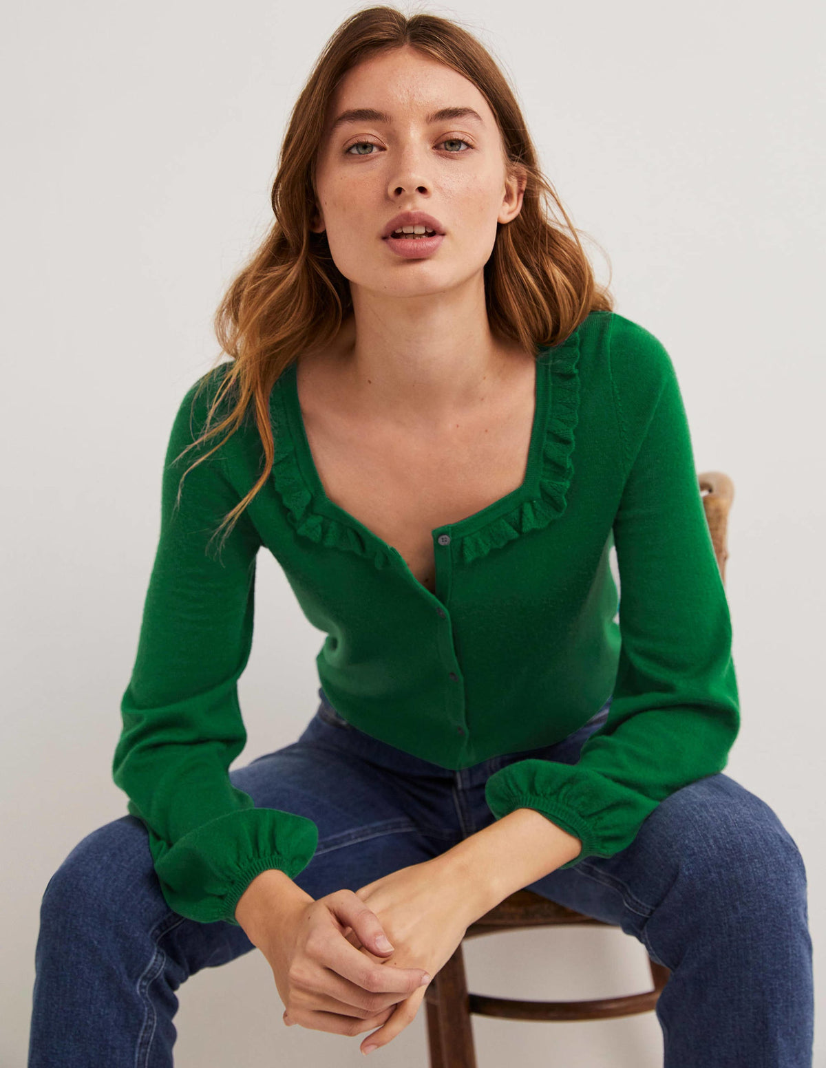 Square Neck Merino Cardigan-Trekking Green - Image 4