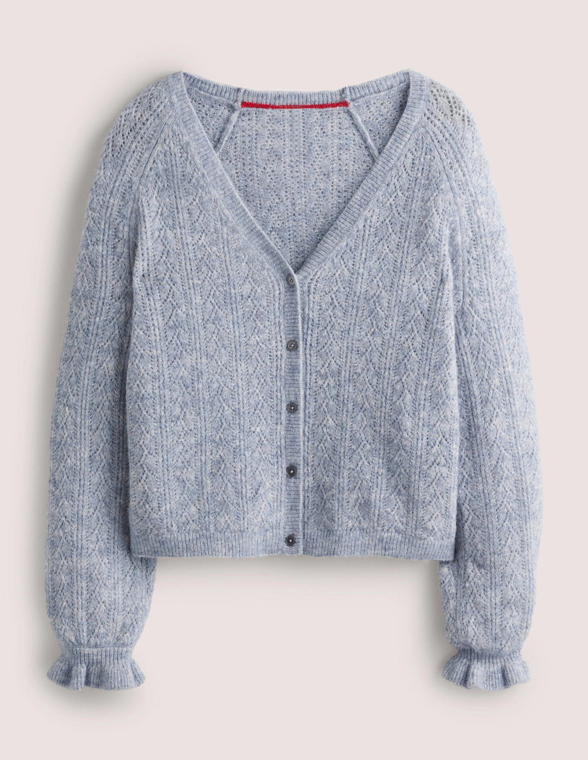 Fluffy Pointelle Cardigan-Corporal Blue Melange - Image 6