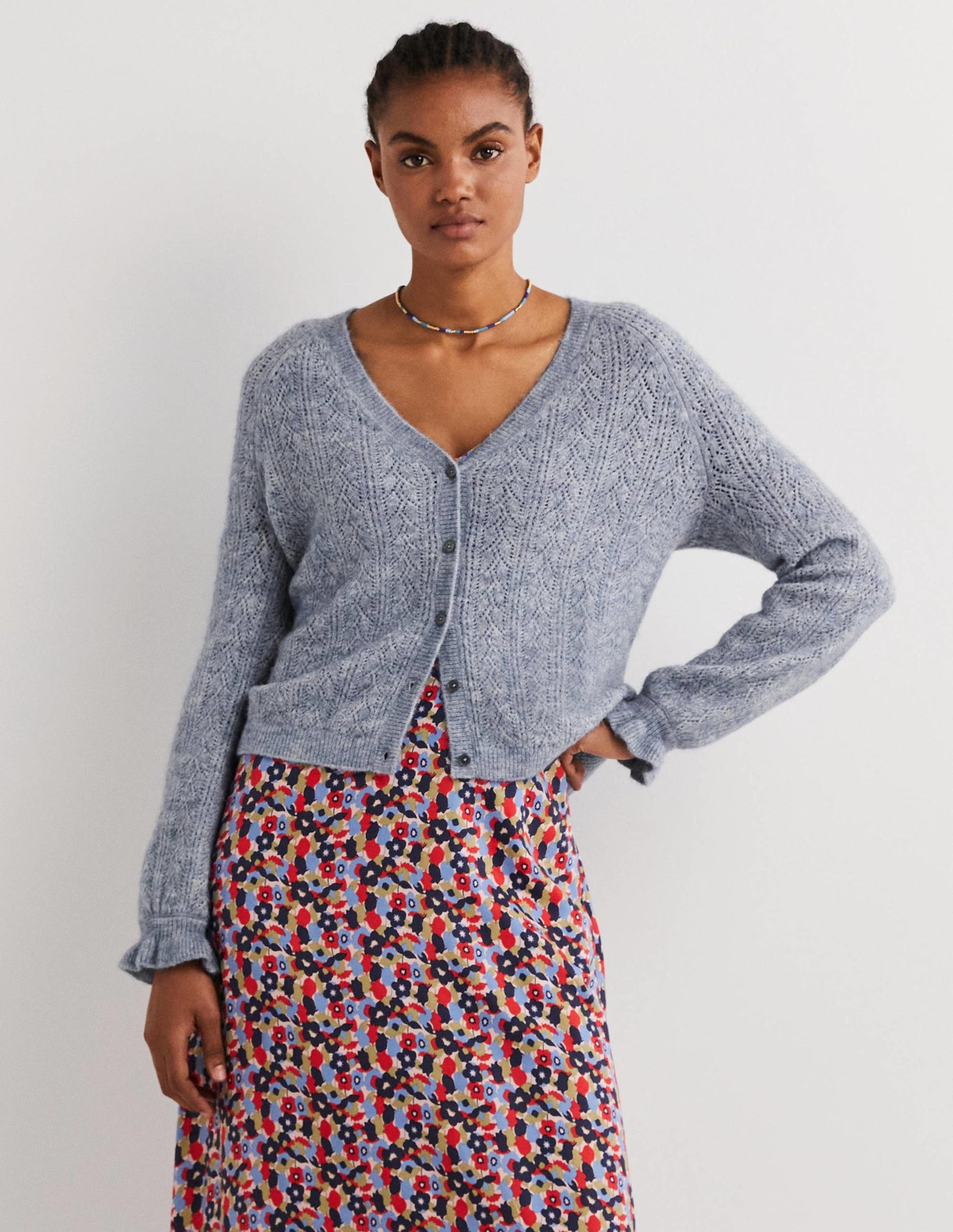 Fluffy Pointelle Cardigan-Corporal Blue Melange-1