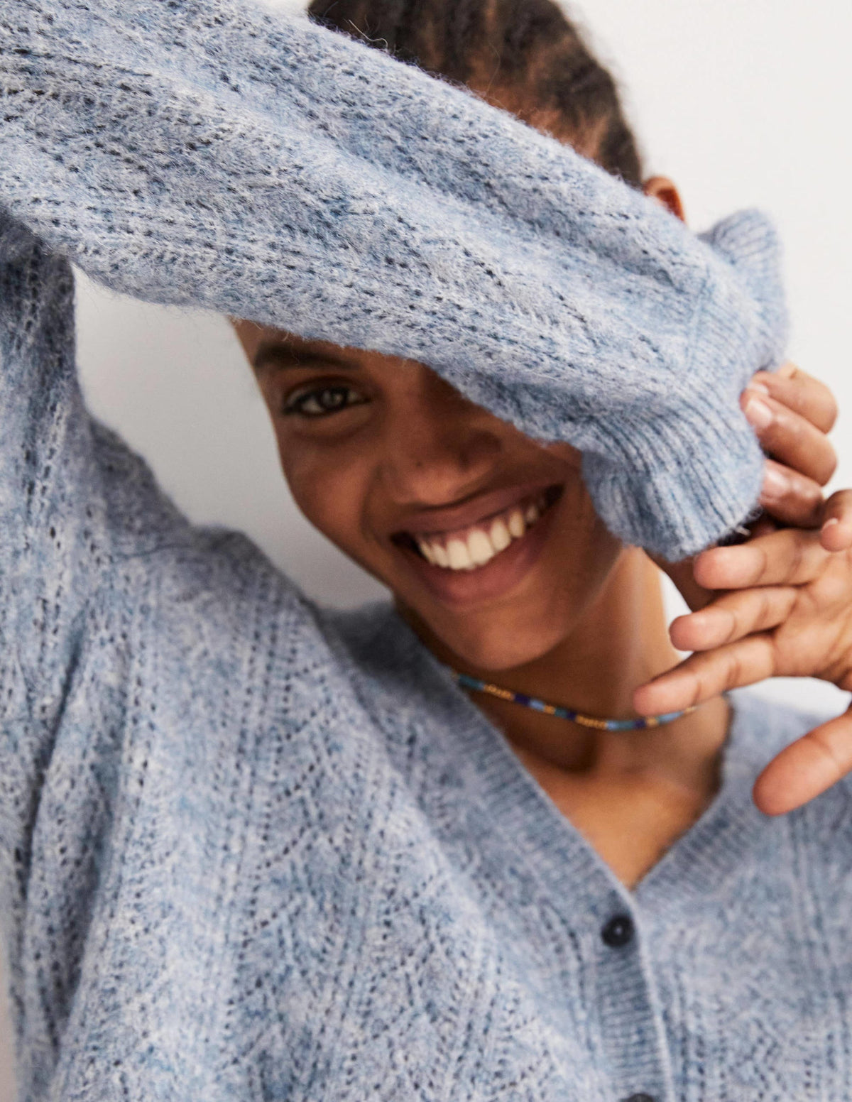Fluffy Pointelle Cardigan-Corporal Blue Melange - Image 2