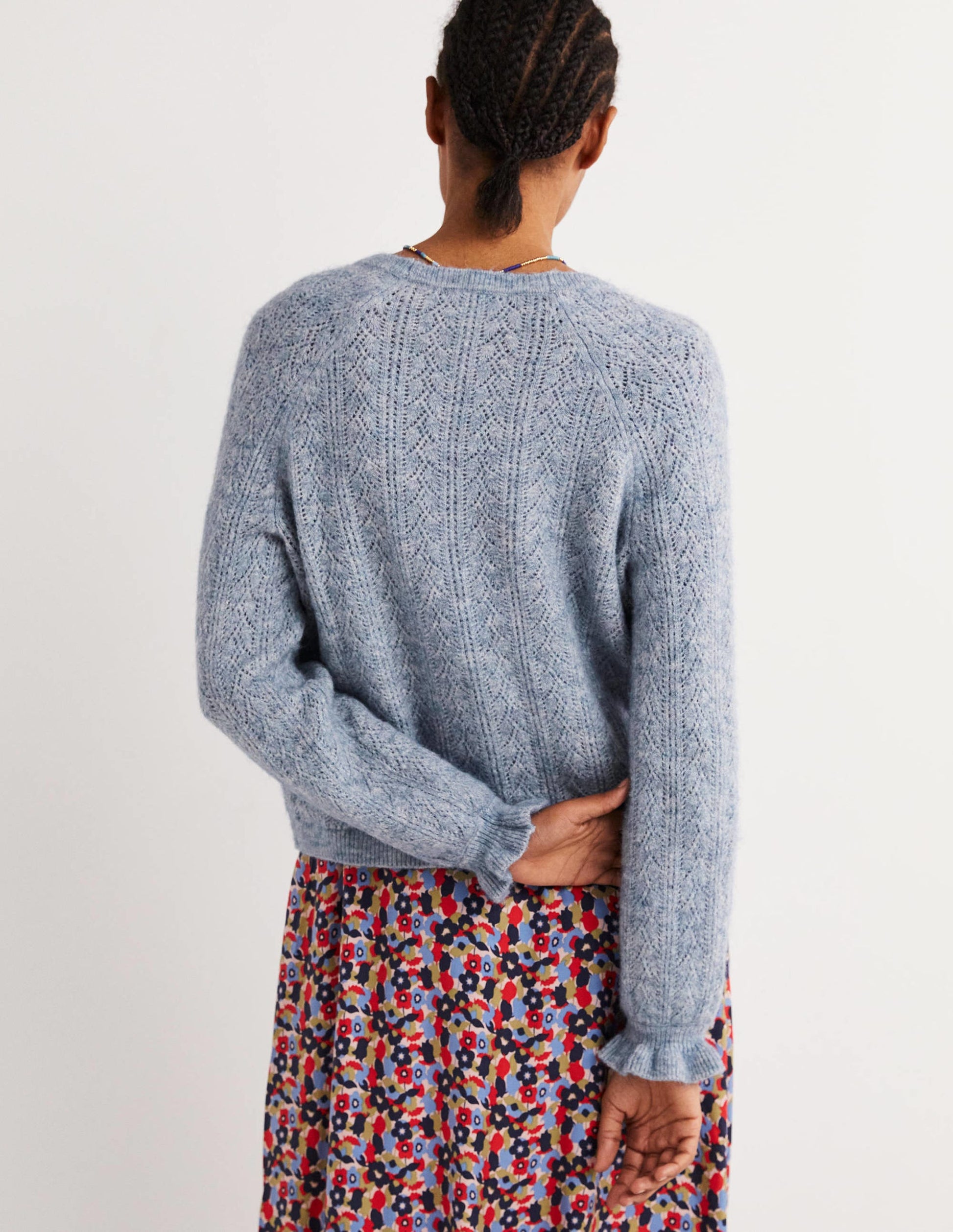 Fluffy Pointelle Cardigan-Corporal Blue Melange-3