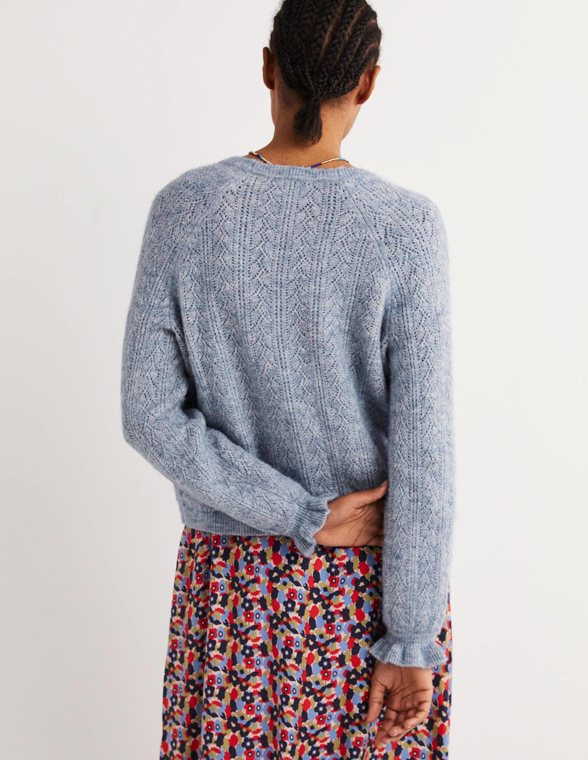 Fluffy Pointelle Cardigan-Corporal Blue Melange - Image 3
