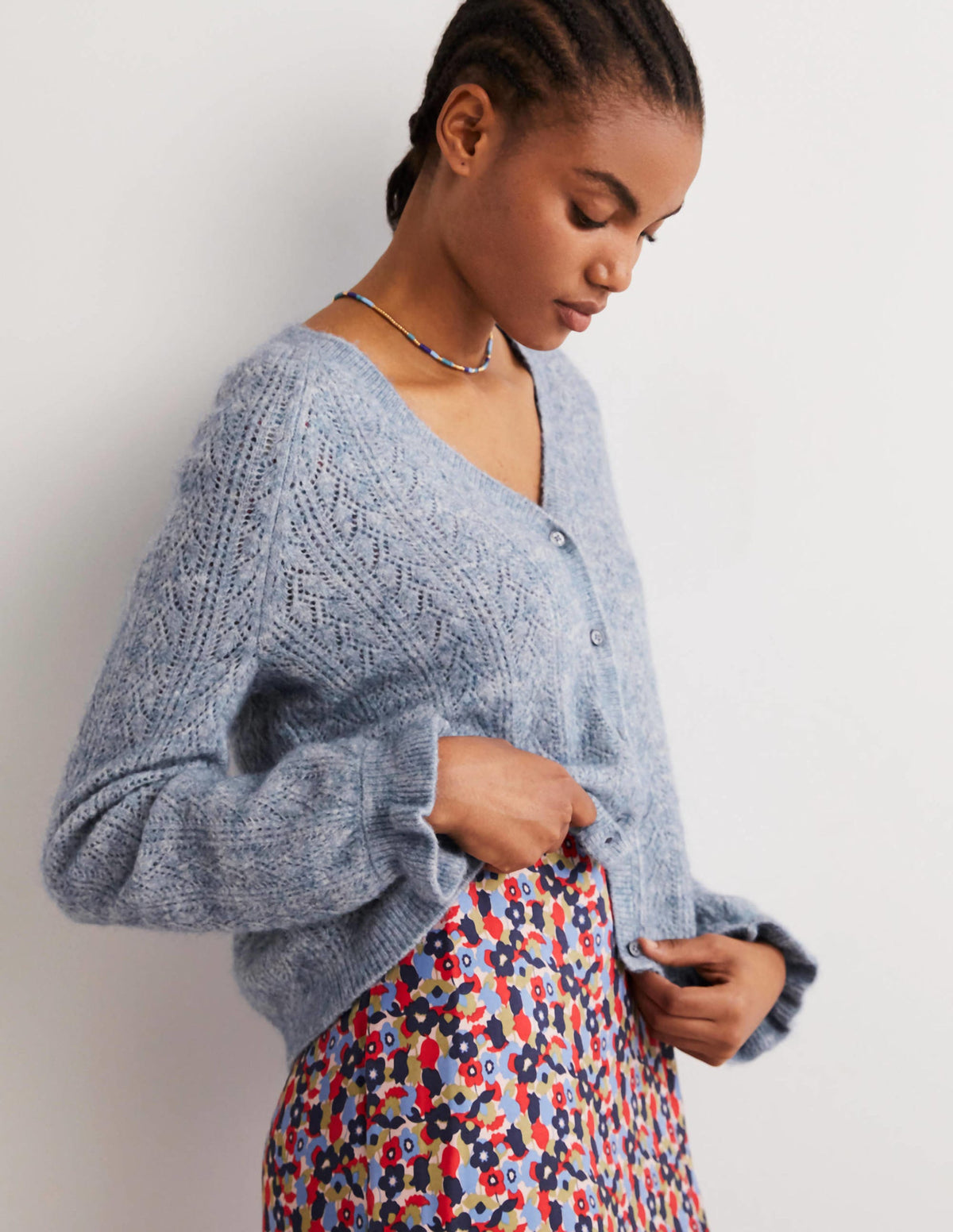 Fluffy Pointelle Cardigan-Corporal Blue Melange - Image 4