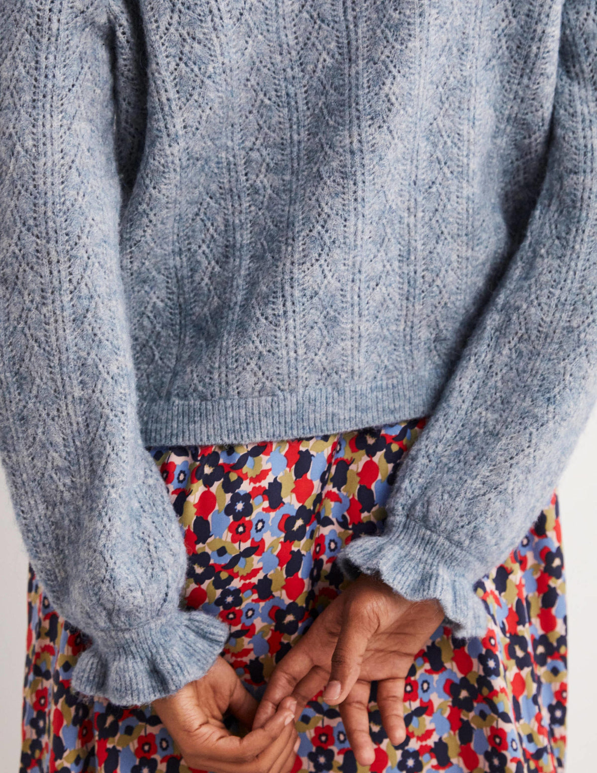 Fluffy Pointelle Cardigan-Corporal Blue Melange - Image 5