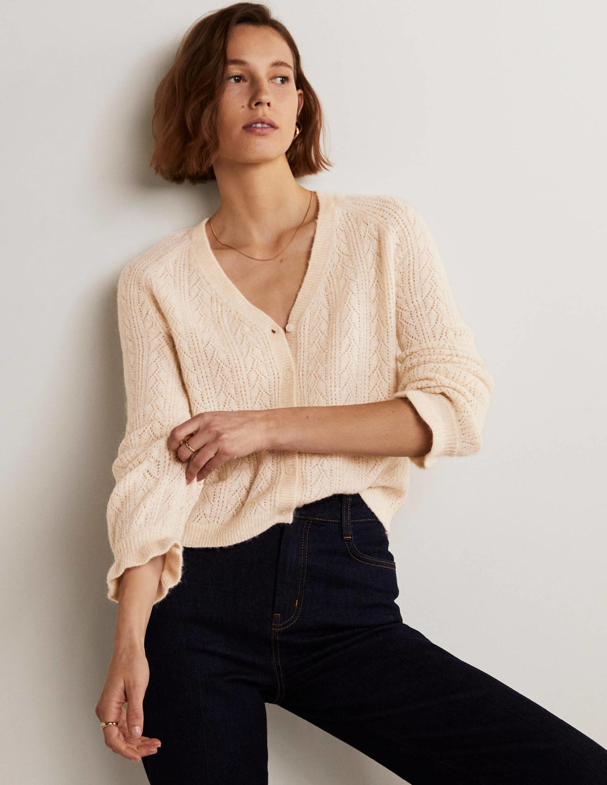 Fluffy Pointelle Cardigan-Rope - Image 6