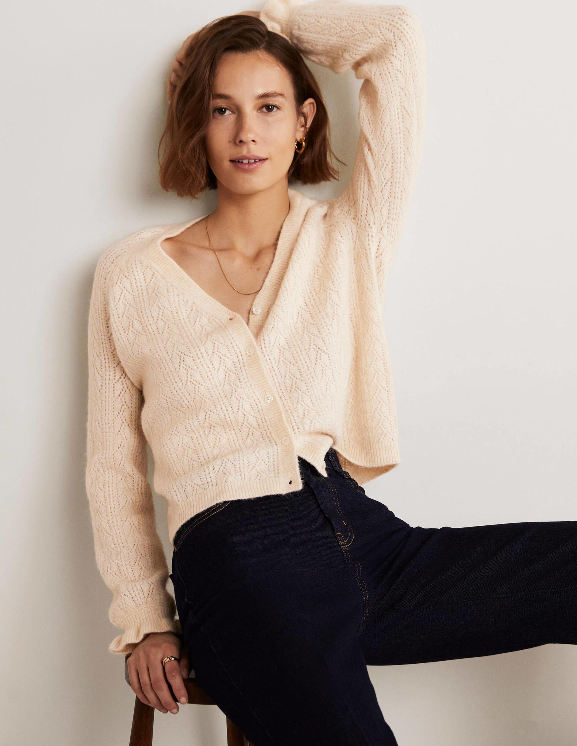 Fluffy Pointelle Cardigan-Rope-9