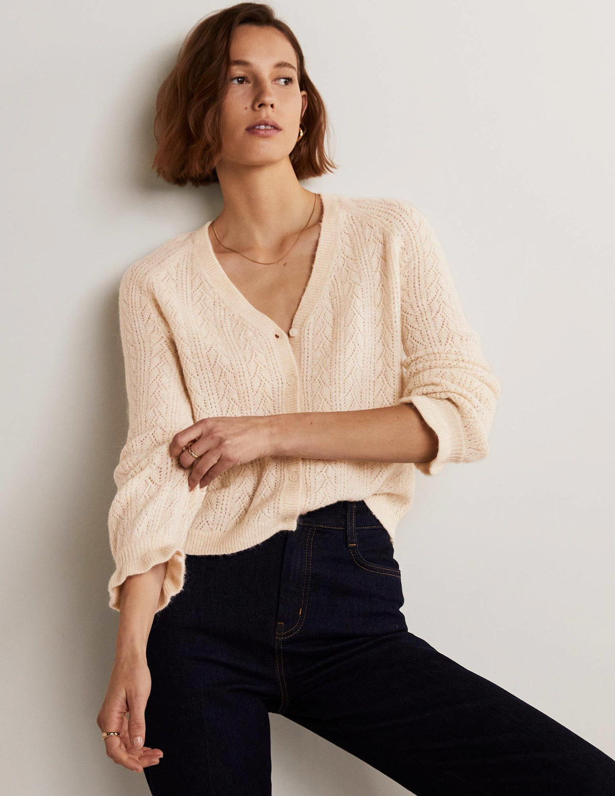 Fluffy Pointelle Cardigan-Rope - Image 1