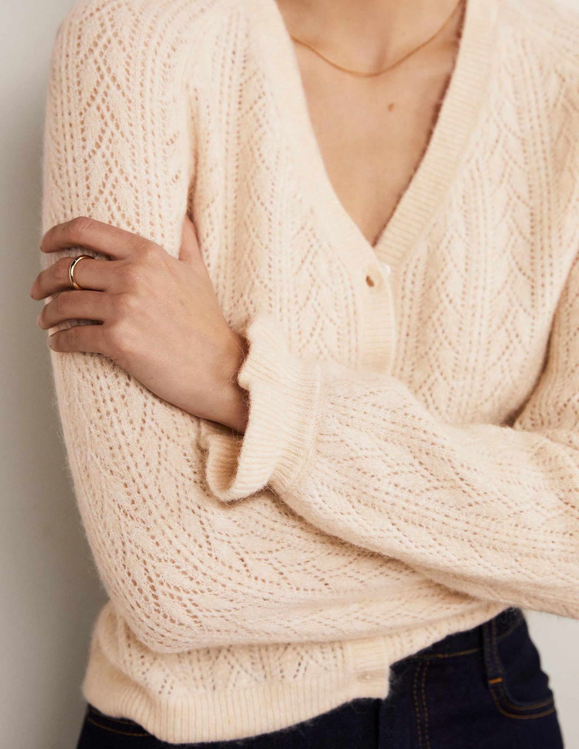 Fluffy Pointelle Cardigan-Rope-5
