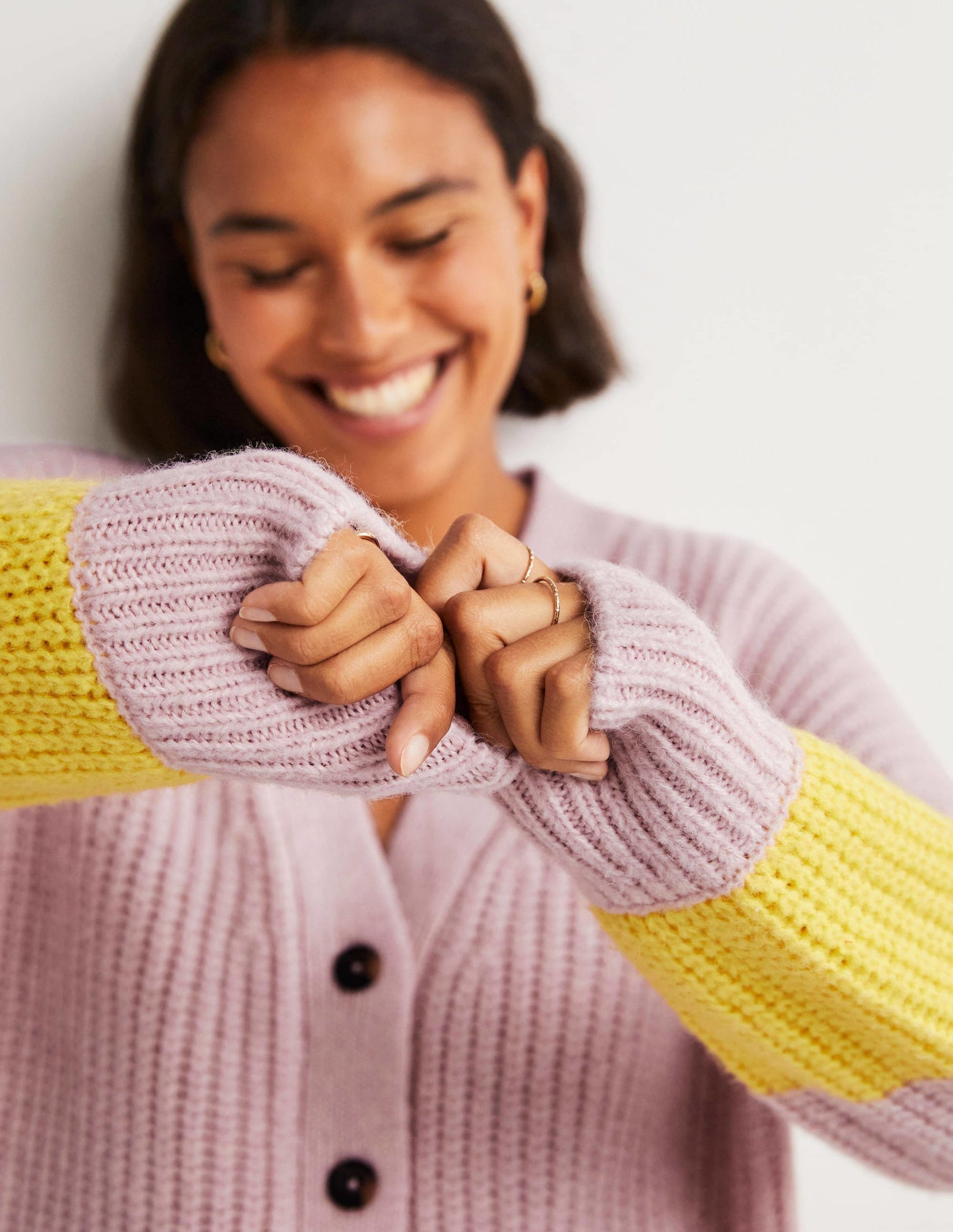 Fluffy Rib Relaxed Cardigan-Milkshake Pink, Neon Yellow-2