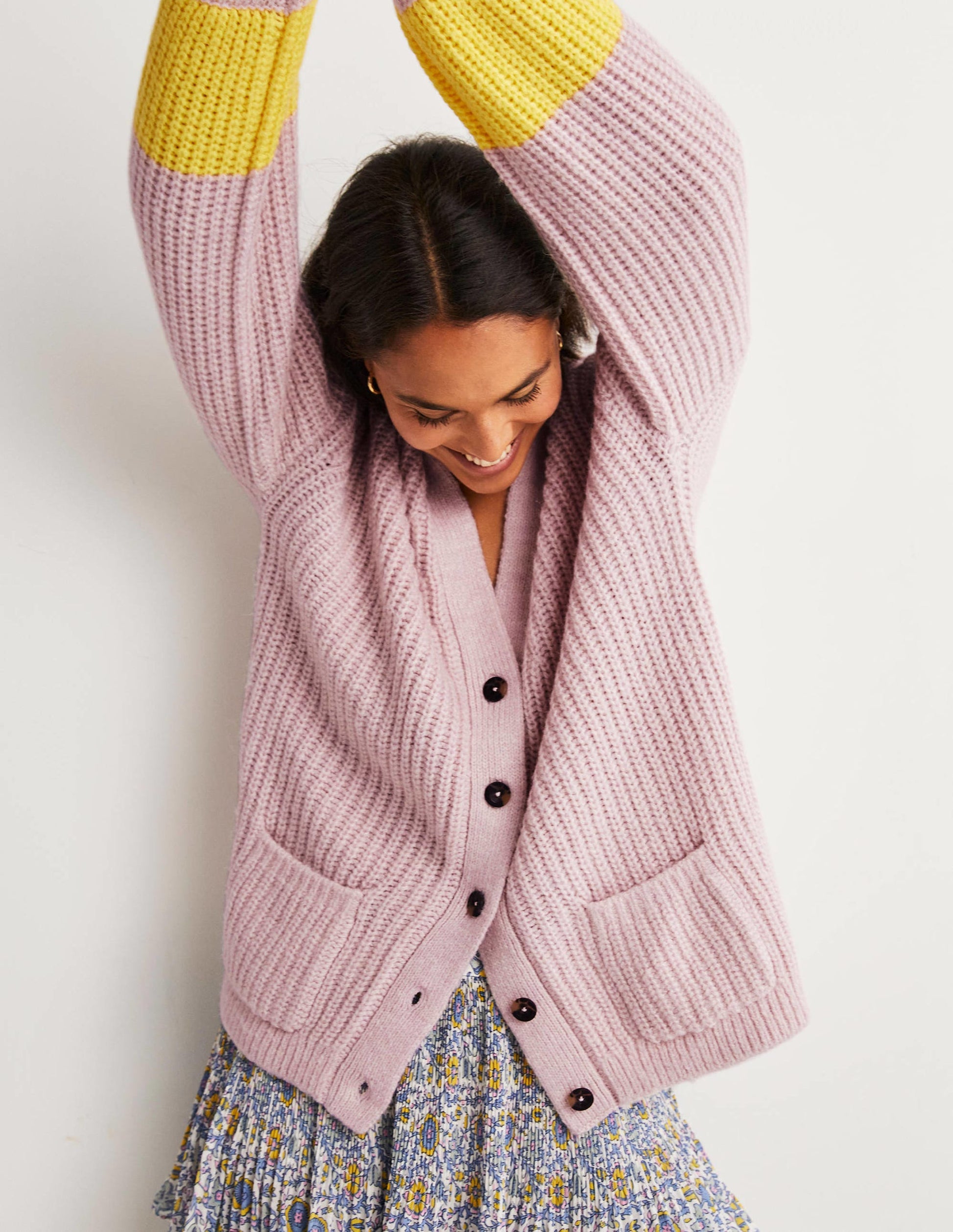 Fluffy Rib Relaxed Cardigan-Milkshake Pink, Neon Yellow-4