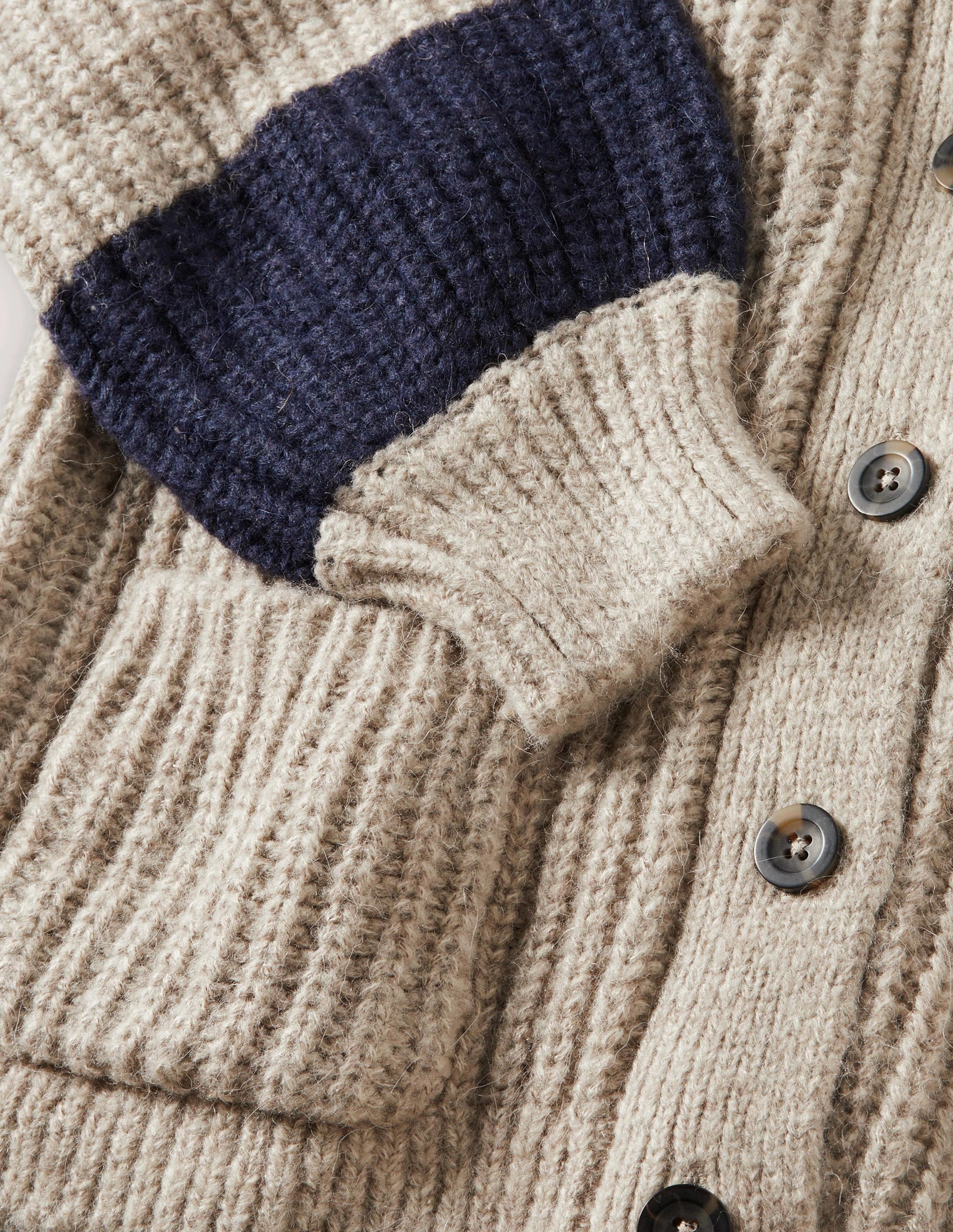 Fluffy Rib Relaxed Cardigan-Mink Melange, Navy - Image 5