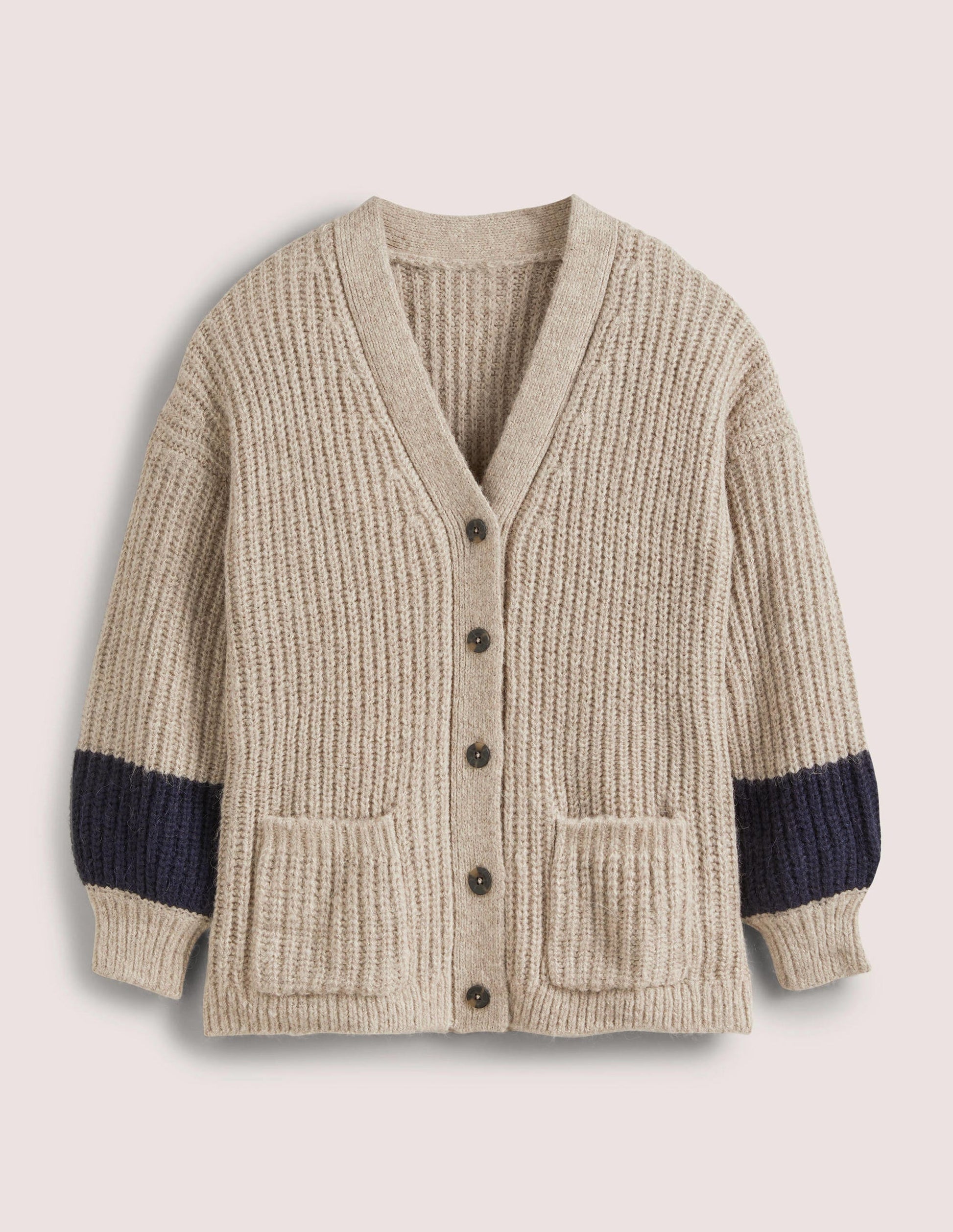 Fluffy Rib Relaxed Cardigan-Mink Melange, Navy-6