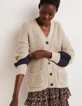 Fluffy Rib Relaxed Cardigan-Mink Melange, Navy
