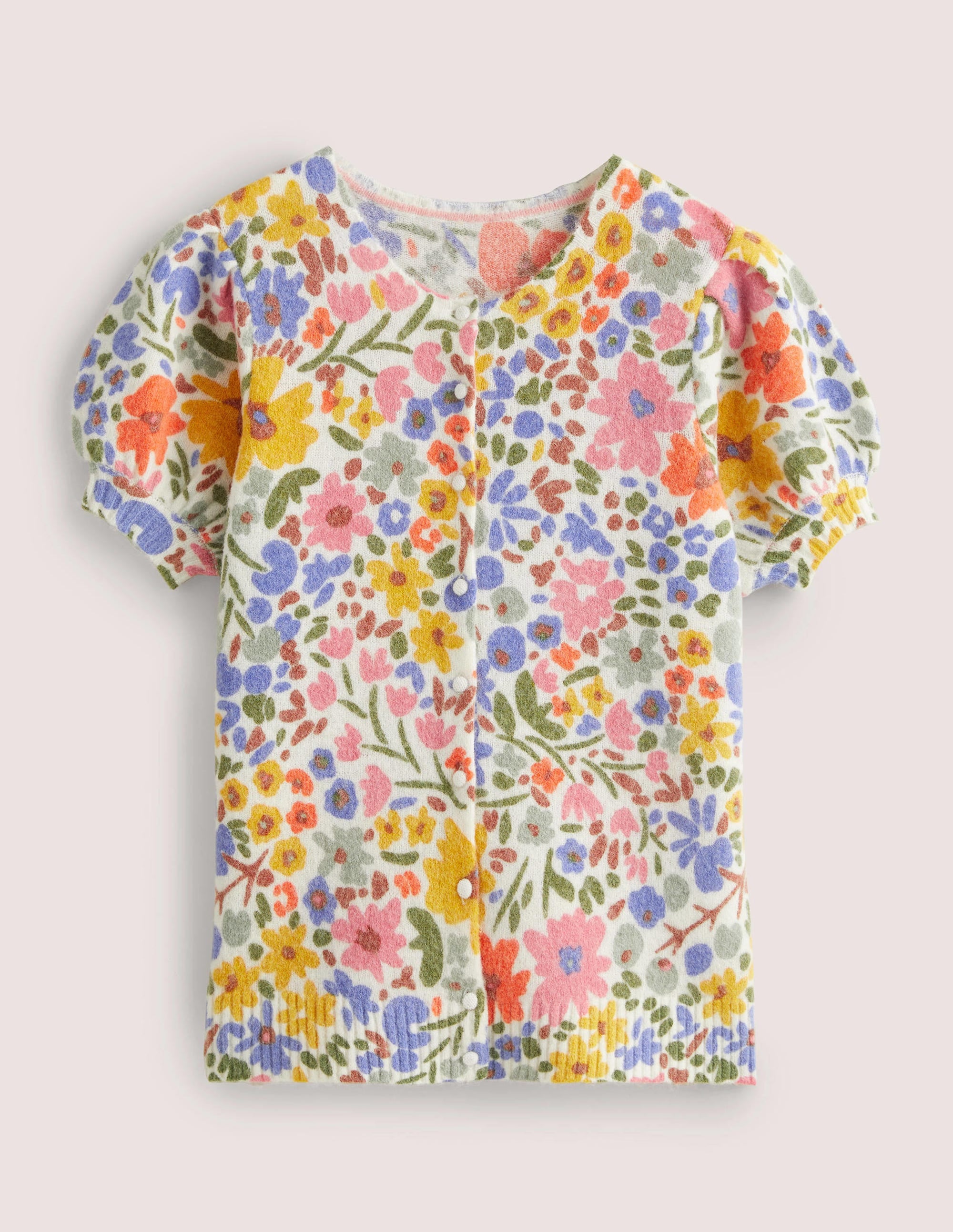 Printed Puff Sleeve Cardigan-Ivory, Abstract Ditsy - Image 6