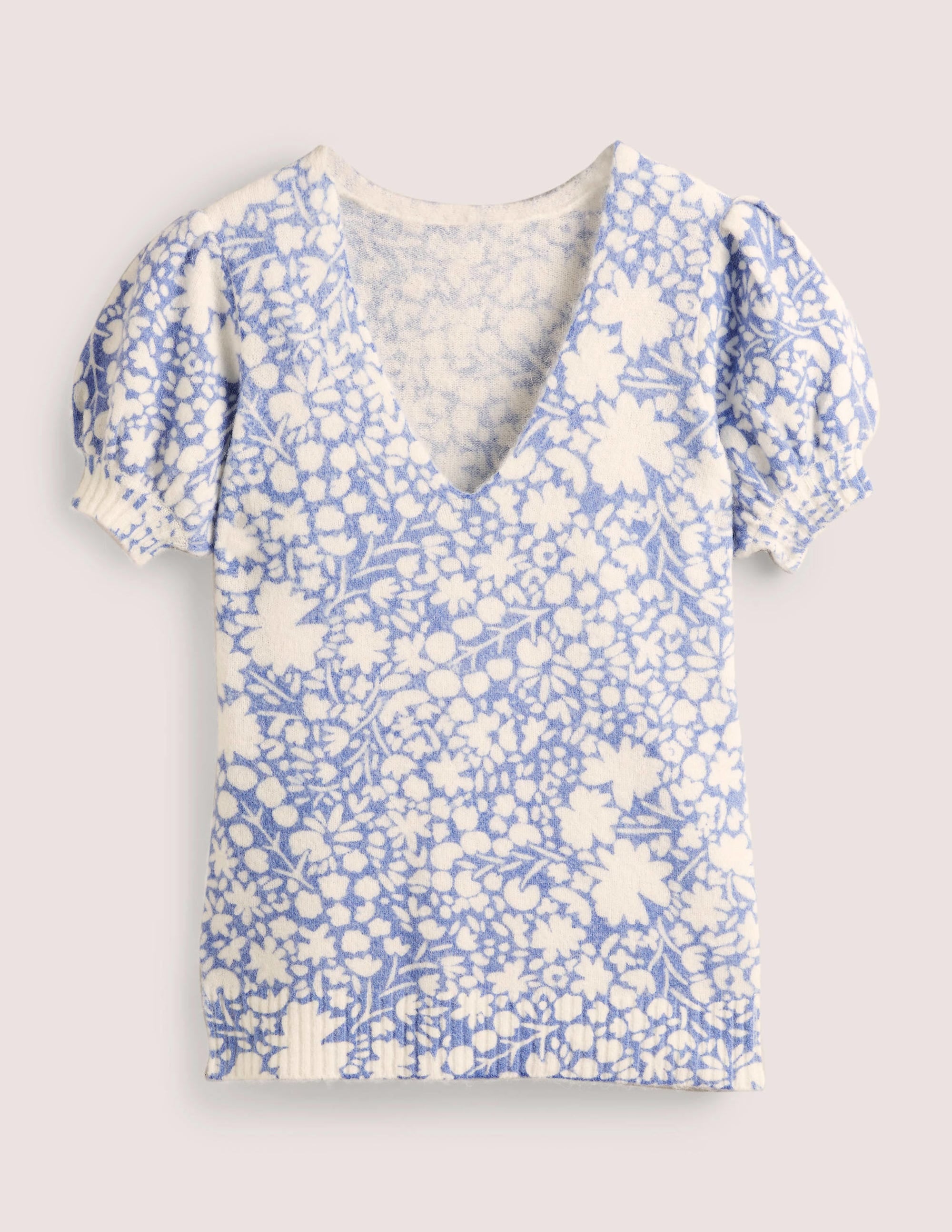 Printed Puff Sleeve Jumper-Riviera Blue, Abstract Ditsy - Image 6