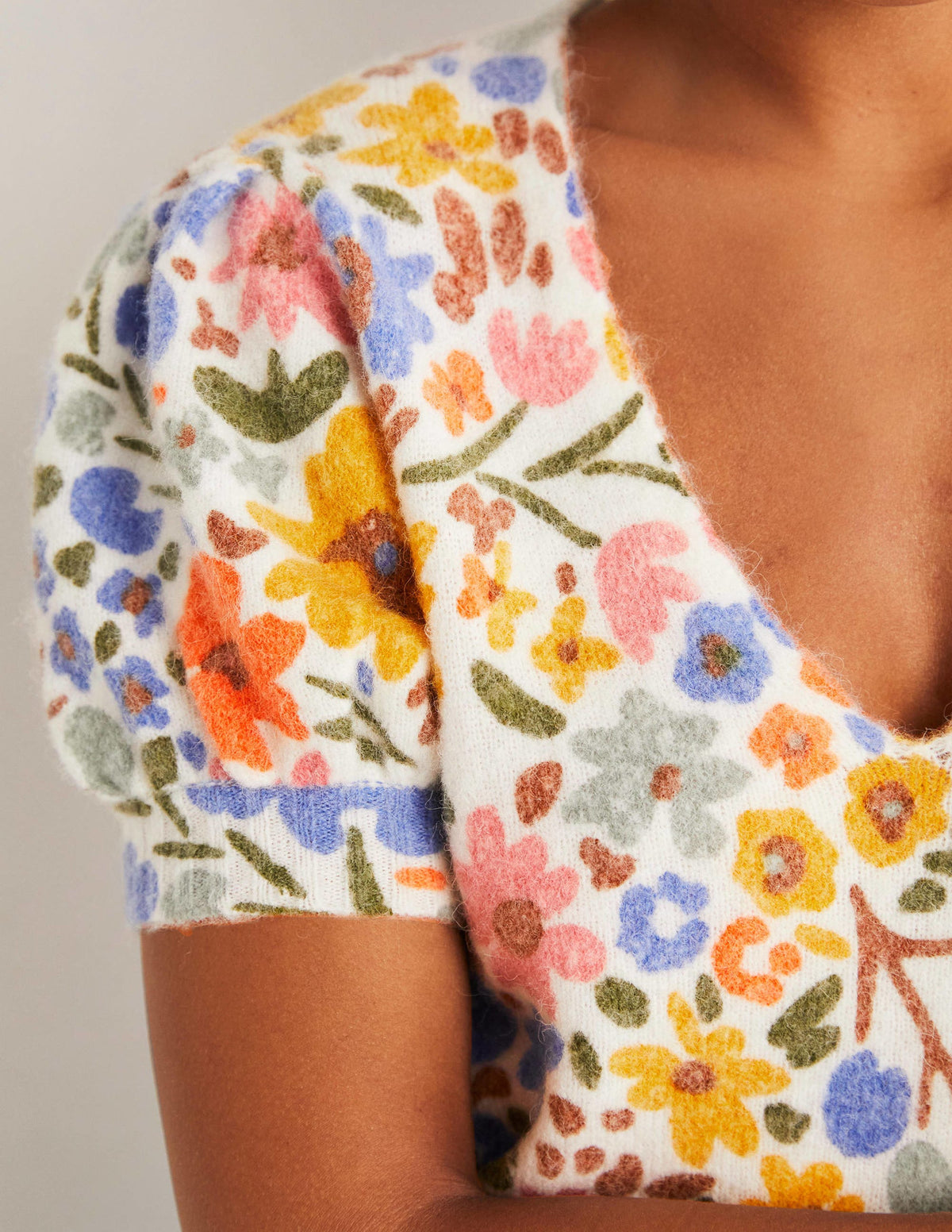 Printed Puff Sleeve Jumper-Ivory, Abstract Ditsy - Image 2