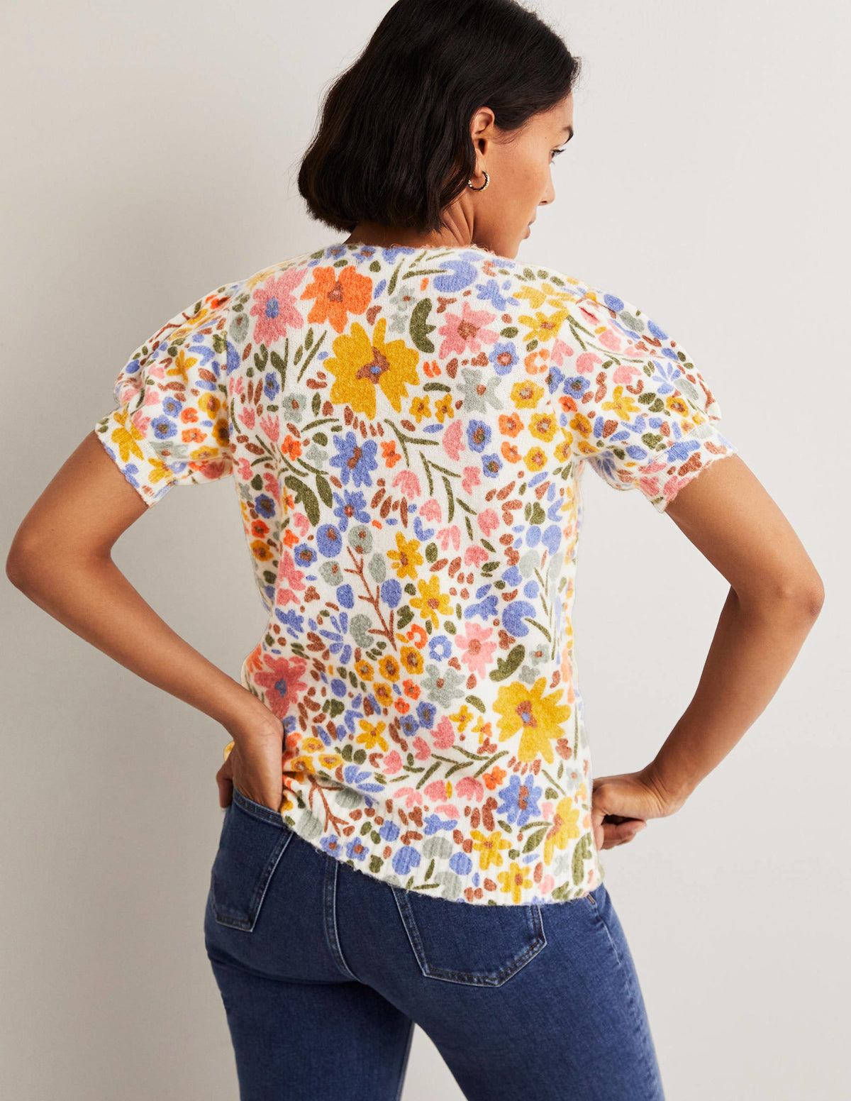 Printed Puff Sleeve Jumper-Ivory, Abstract Ditsy-3