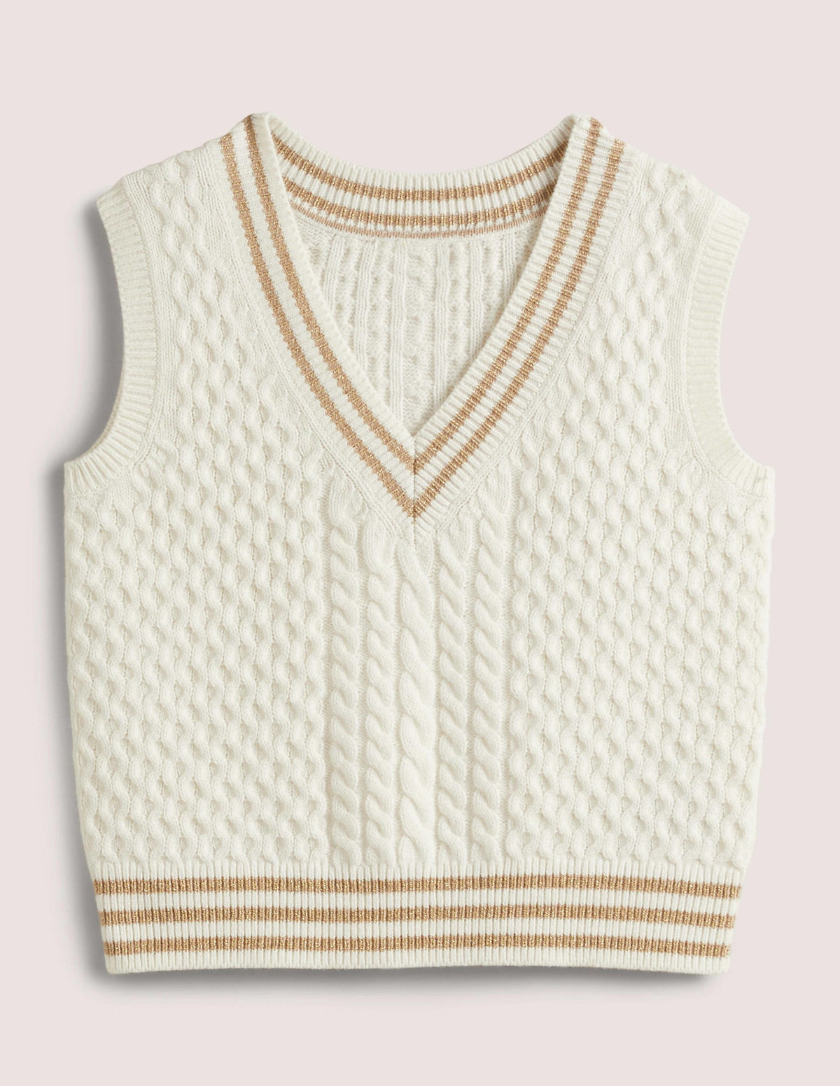 Cable Knit V-neck Tank Top-Ivory-7