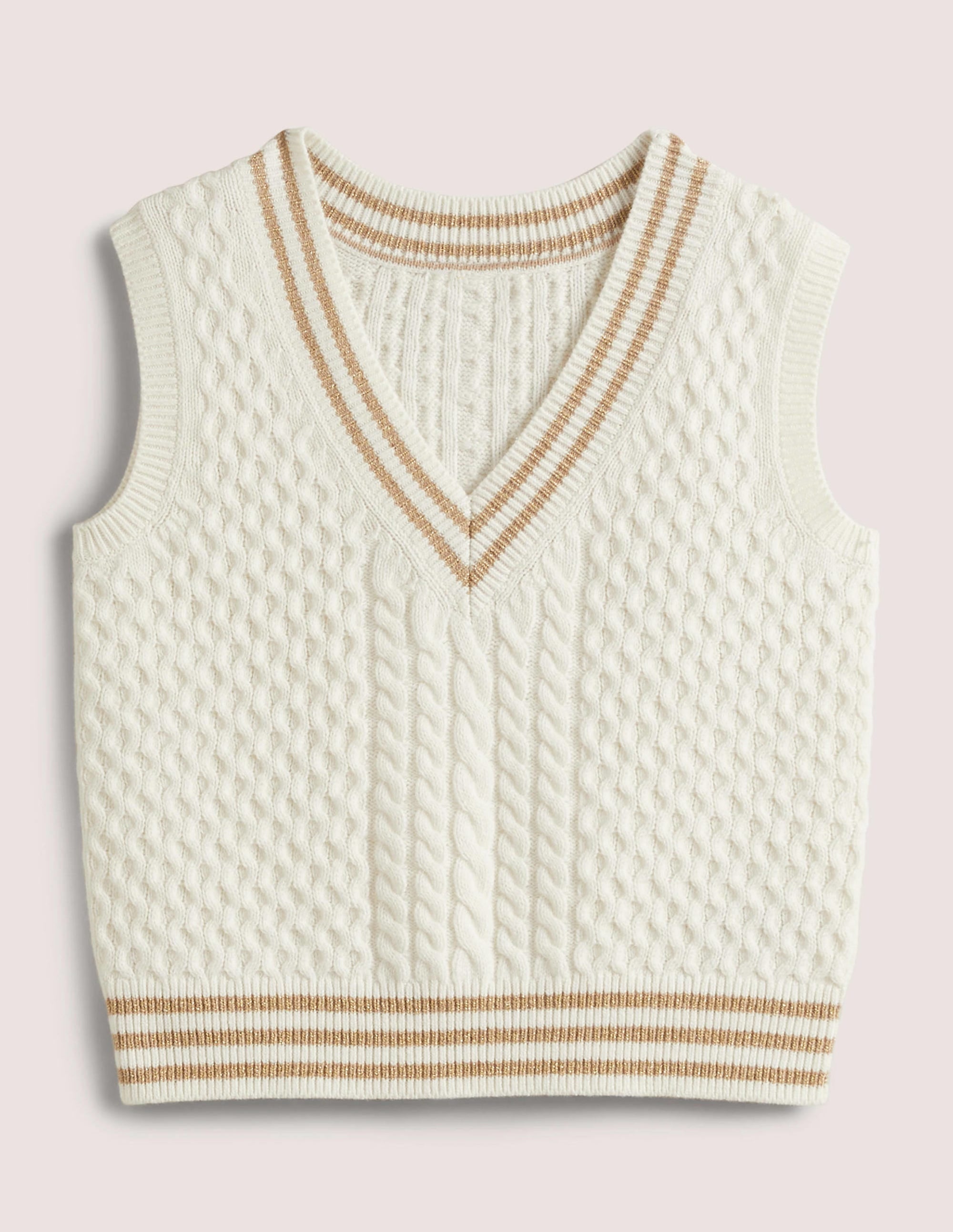 Cable Knit V-neck Tank Top-Ivory - Image 7