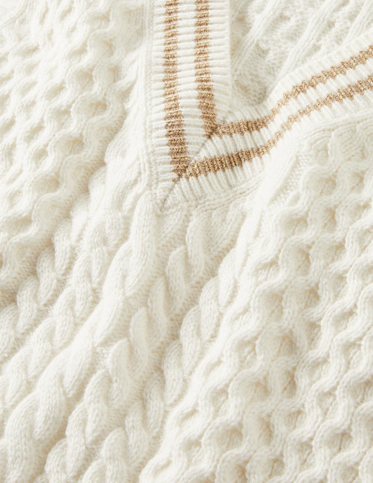Cable Knit V-neck Tank Top-Ivory-2