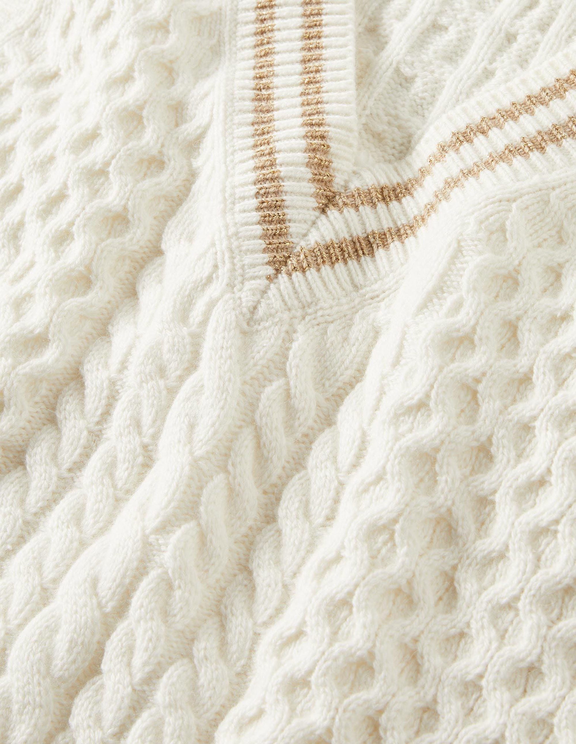 Cable Knit V-neck Tank Top-Ivory - Image 2