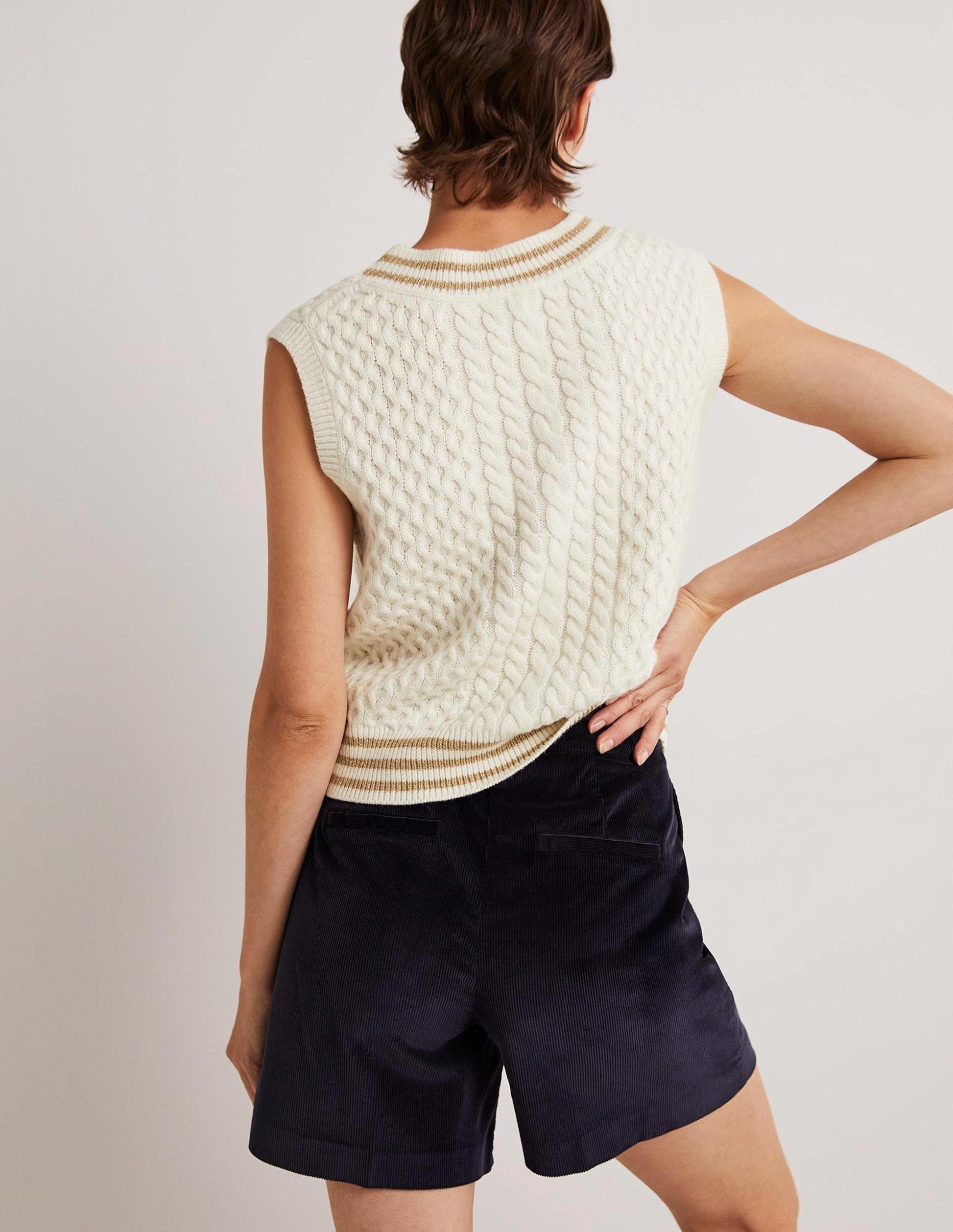 Cable Knit V-neck Tank Top-Ivory-3