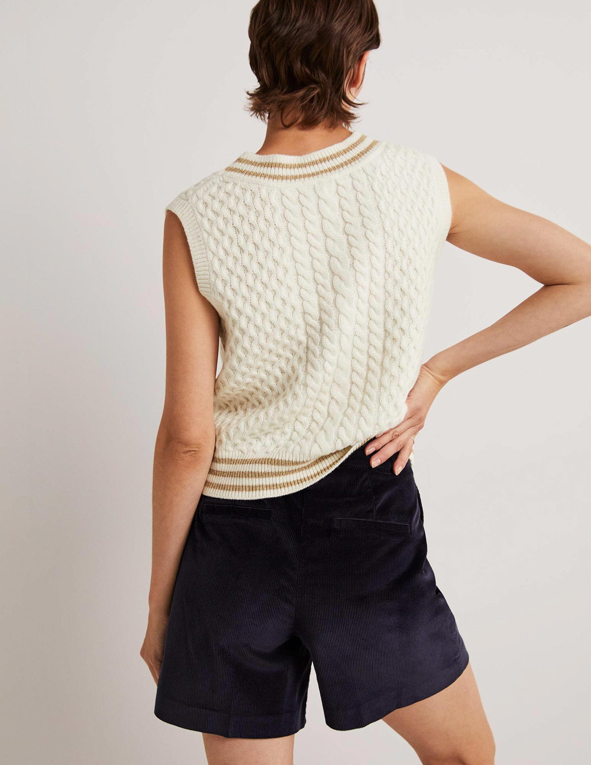 Cable Knit V-neck Tank Top-Ivory - Image 3
