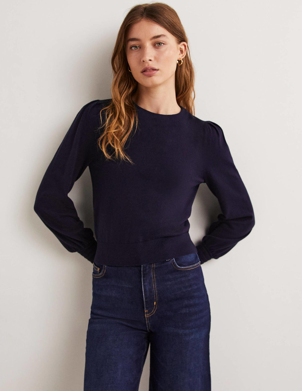 Pointelle-Detailed Jumper-Navy - Image 1