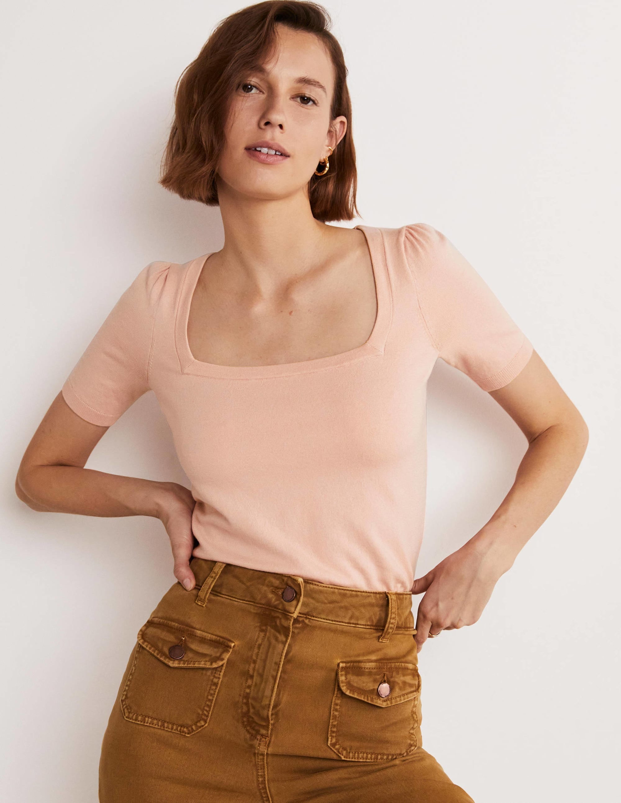 Cotton Square Neck Knitted Top-Pink Frosting - Image 1