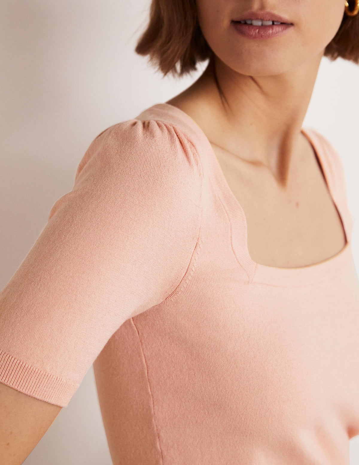 Cotton Square Neck Knitted Top-Pink Frosting - Image 2