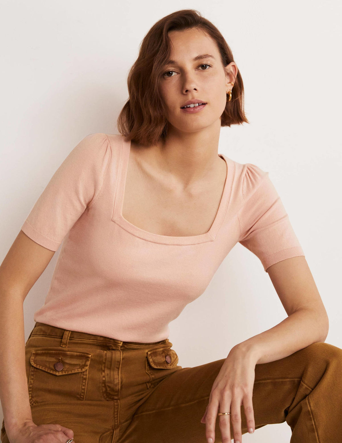 Cotton Square Neck Knitted Top-Pink Frosting - Image 3