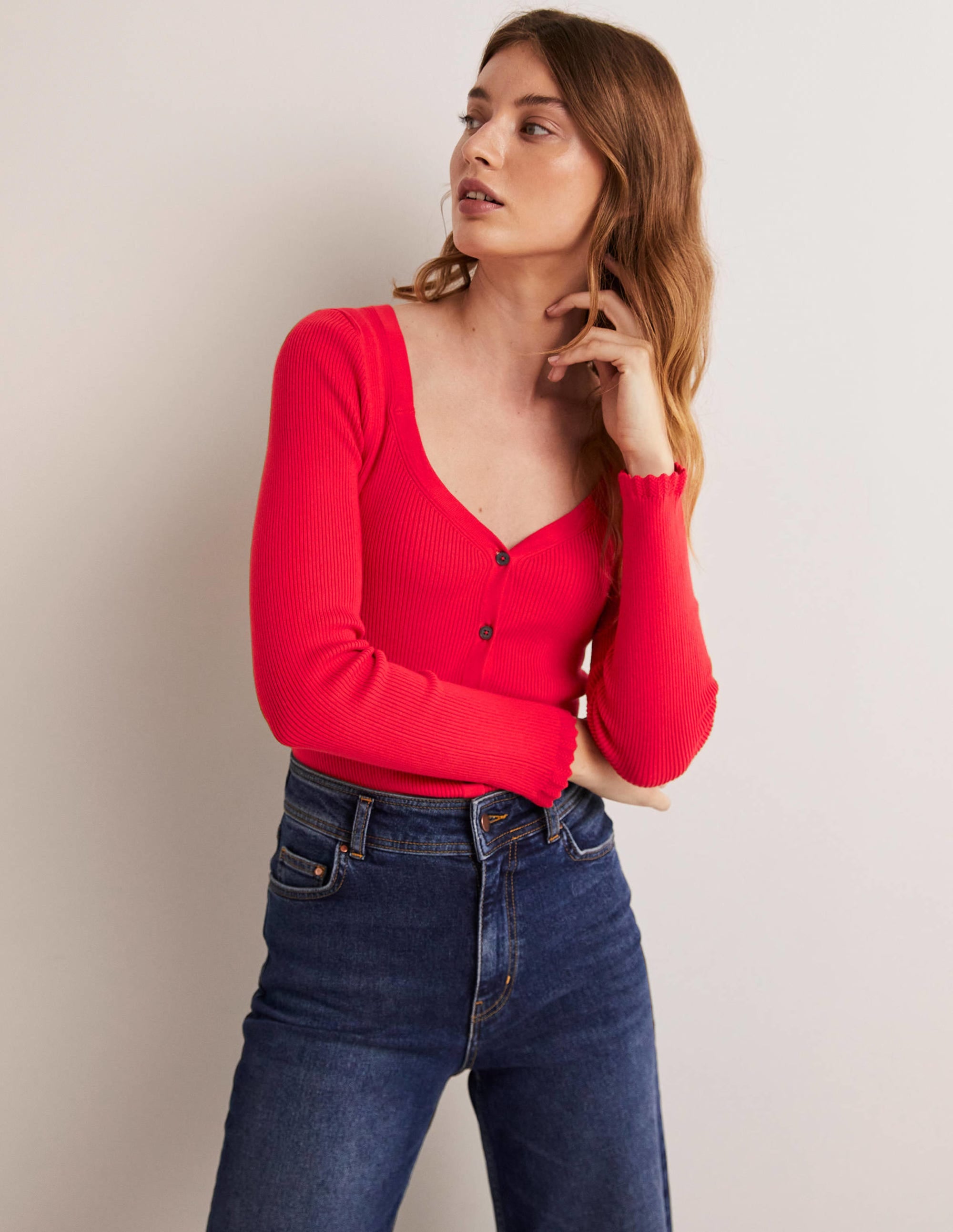 Ribbed Sweetheart Cardigan-Strawberry Tart Red - Image 1