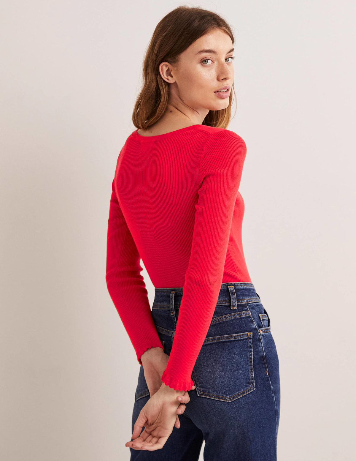 Ribbed Sweetheart Cardigan-Strawberry Tart Red-3