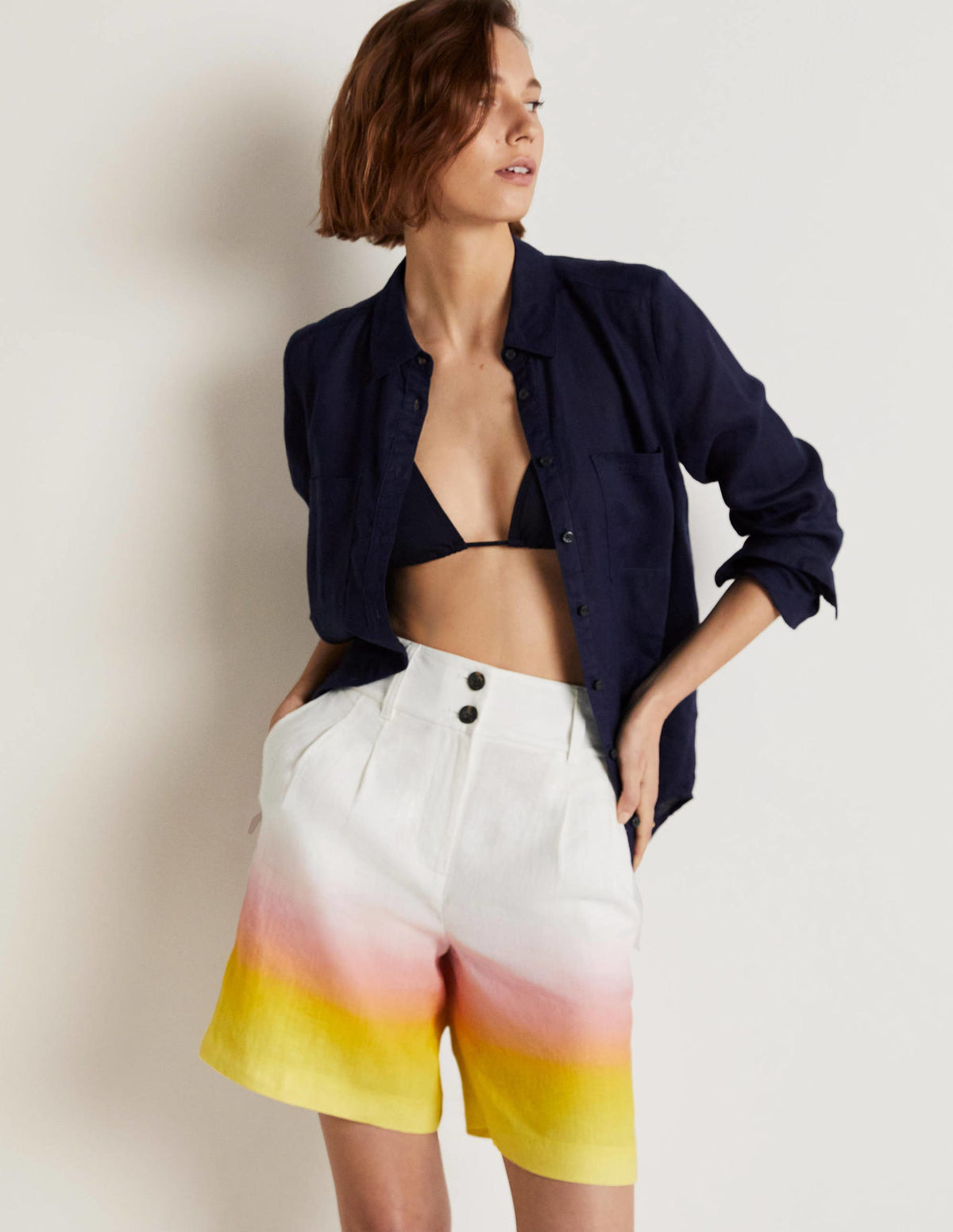 Linen Pleat Shorts-Pink and Yellow Ombre-5