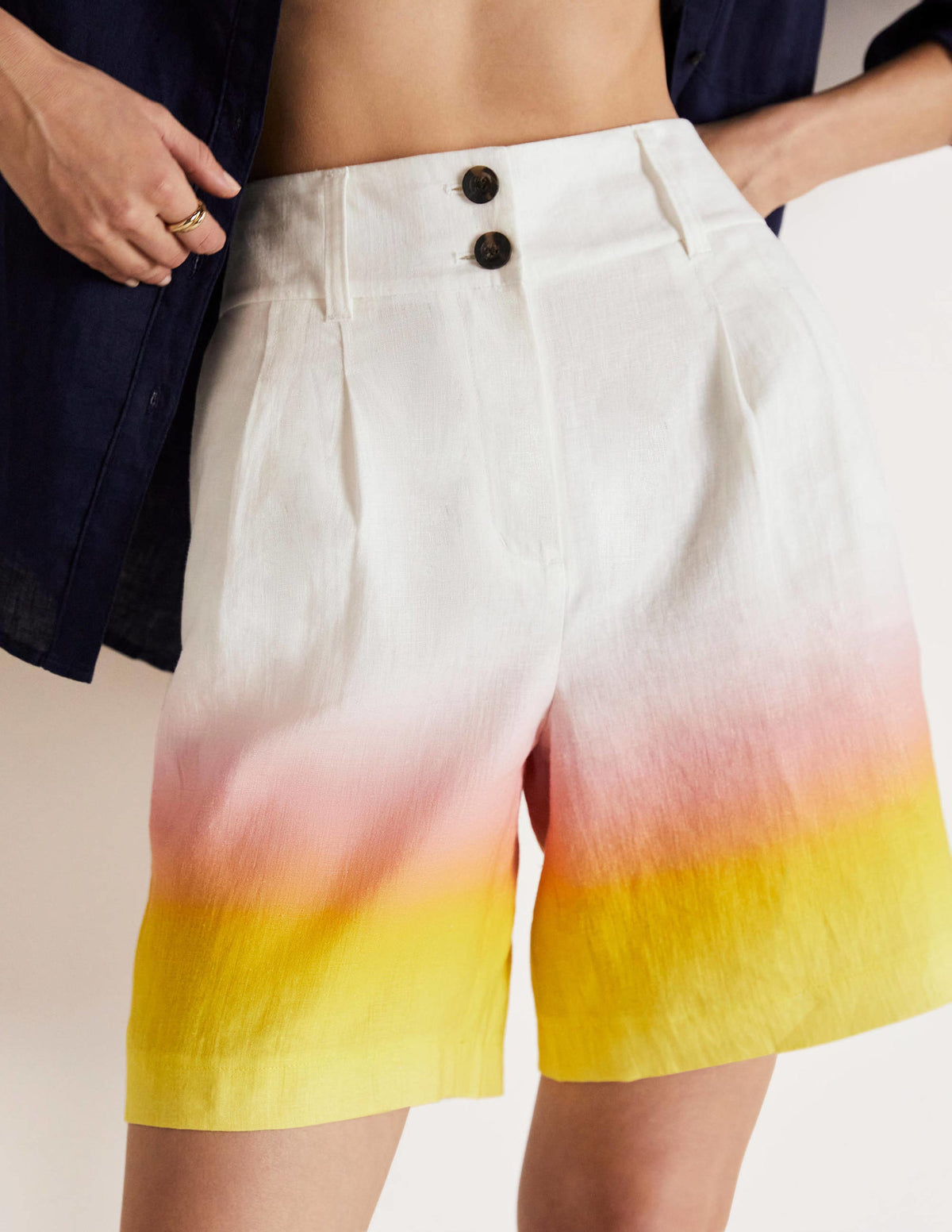 Linen Pleat Shorts-Pink and Yellow Ombre-8