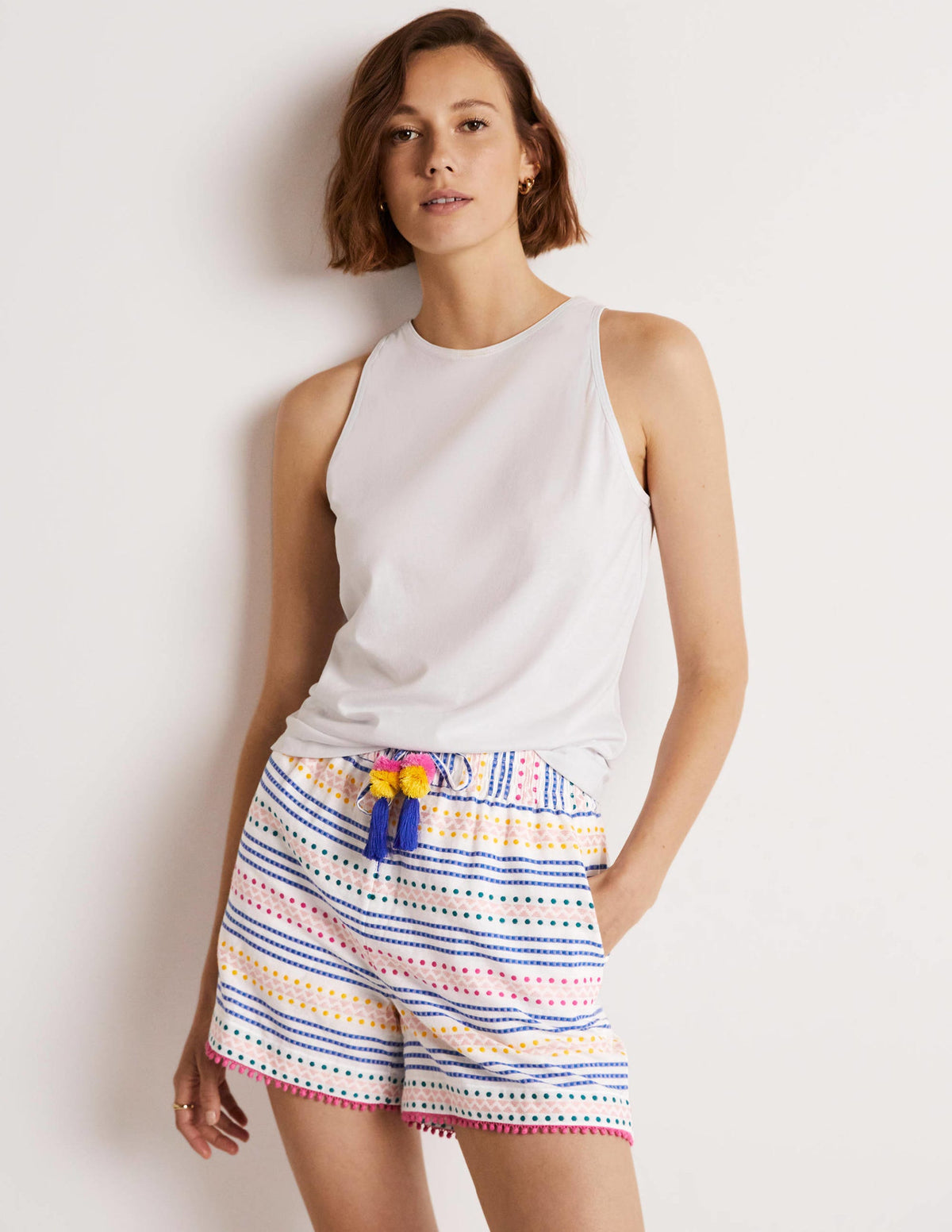 Pull On Cotton Shorts-Multi Dobby Stripe - Image 6
