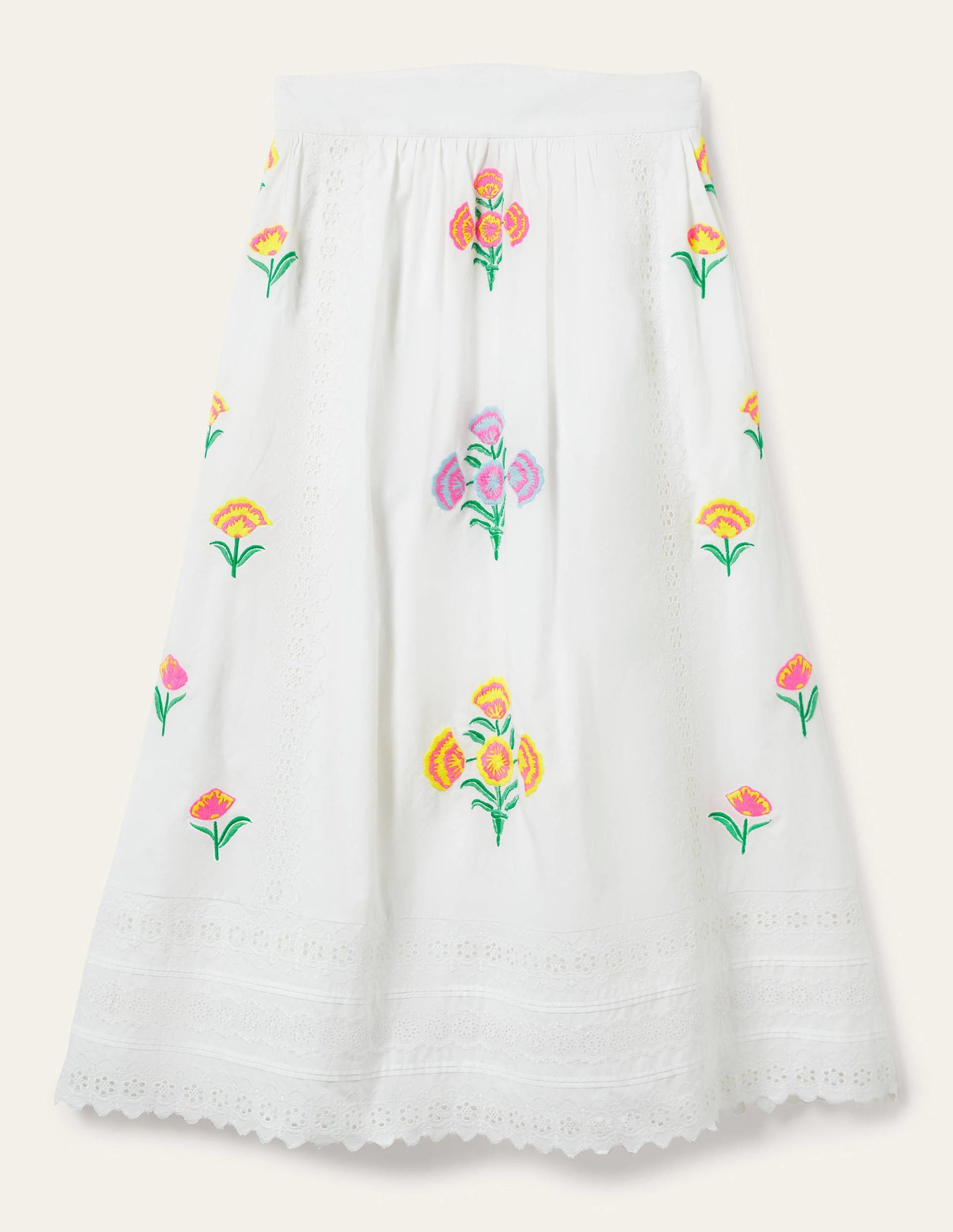 Embroidered Full Midi Skirt-White, Embroidered-11