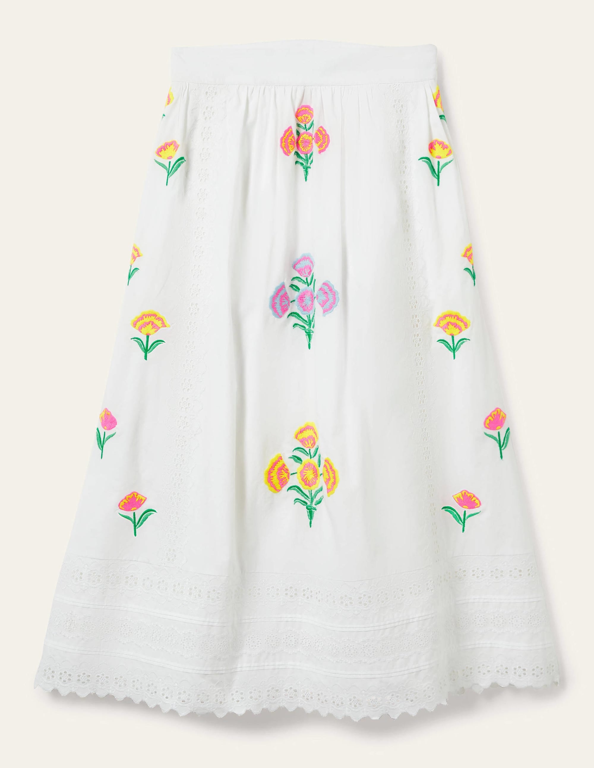 Embroidered Full Midi Skirt-White, Embroidered - Image 11