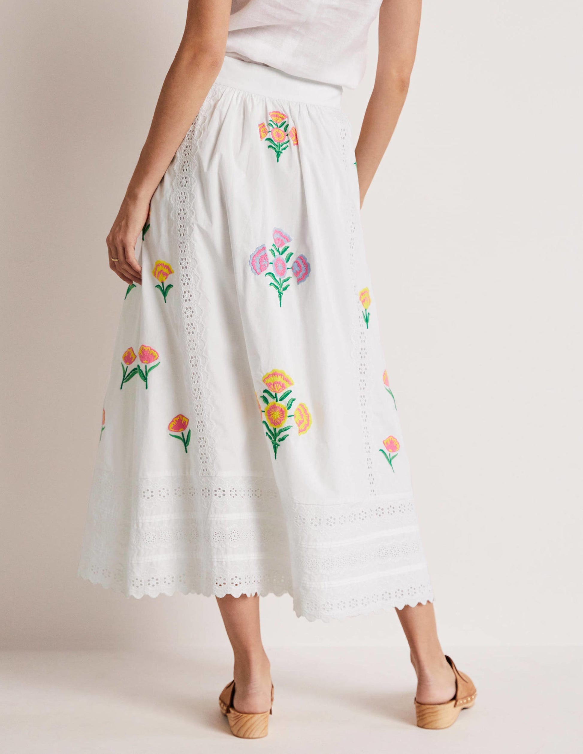 Embroidered Full Midi Skirt-White, Embroidered-3