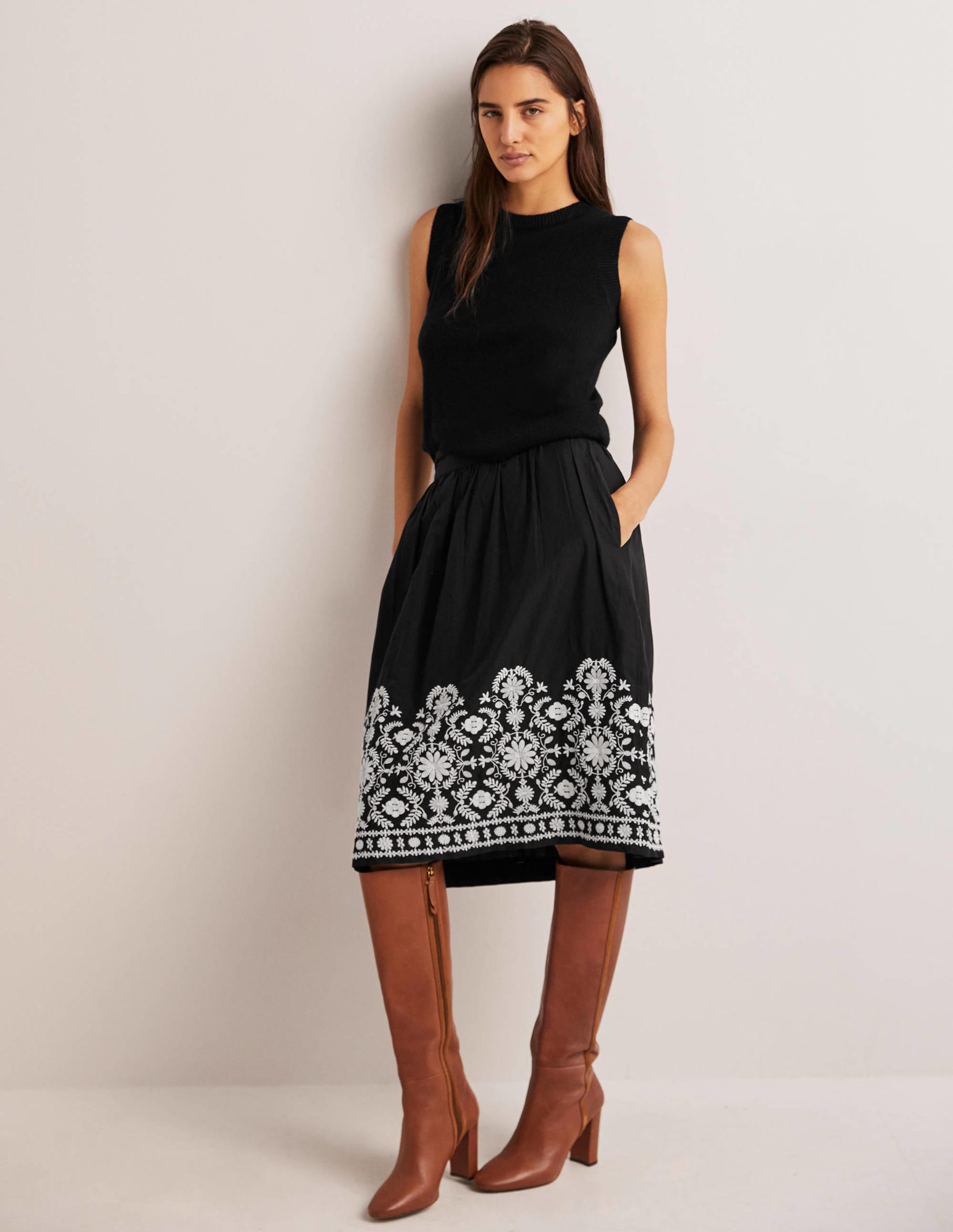 Embroidered Full Skirt-Black Embroidery - Image 1