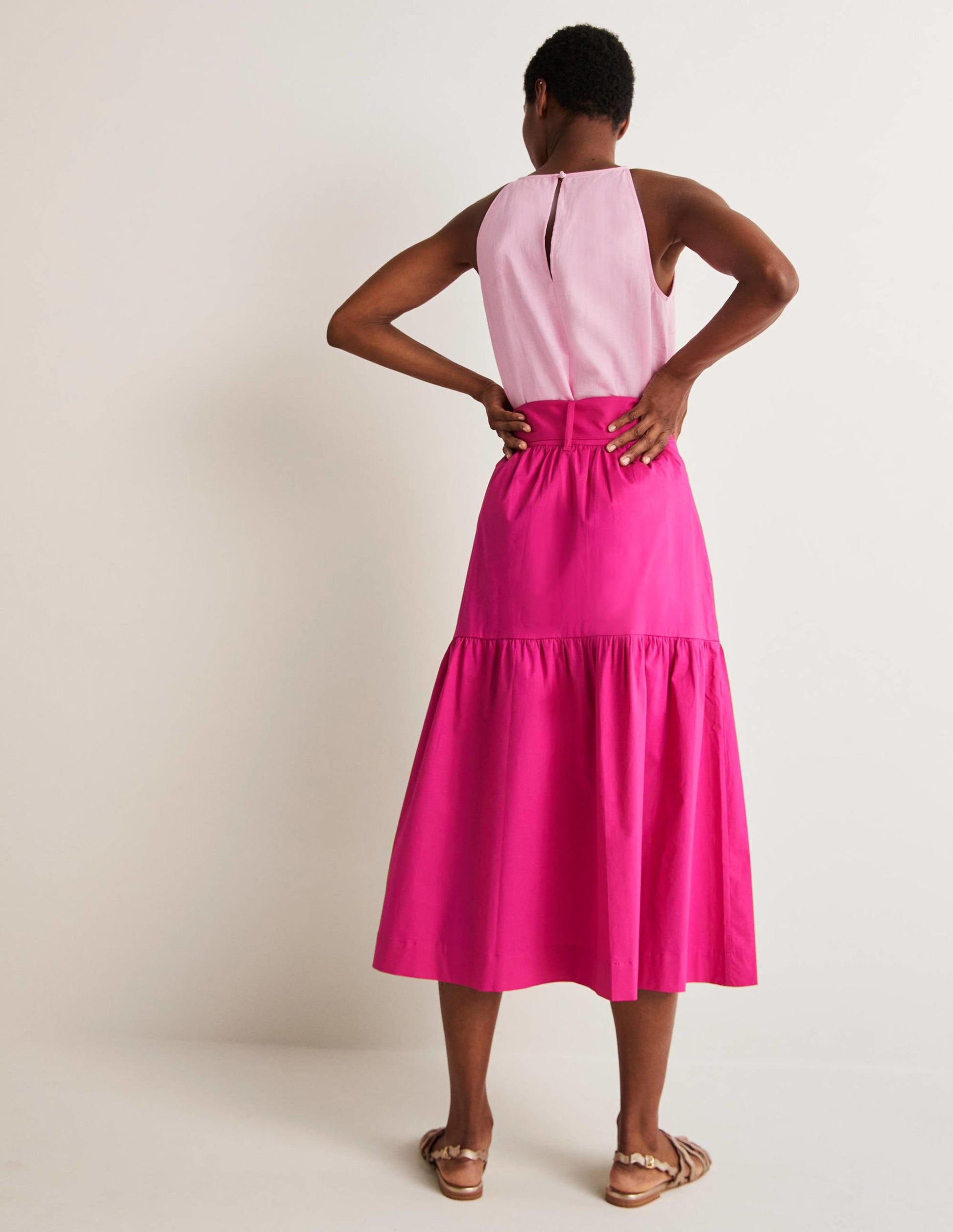 Tiered Belted Midi Skirt-Wild Watermelon Pink-3