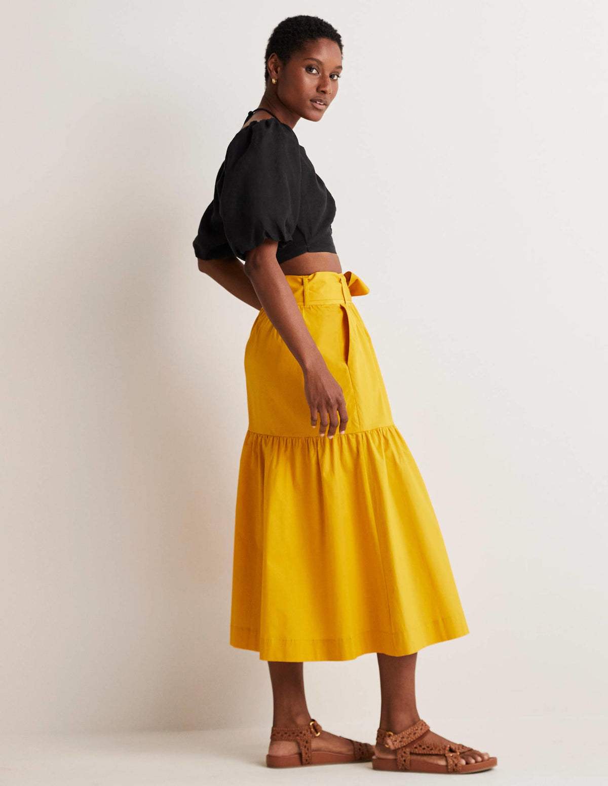 Tiered Belted Midi Skirt-Honeycomb-12