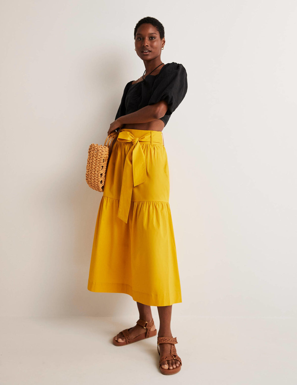 Tiered Belted Midi Skirt-Honeycomb-1