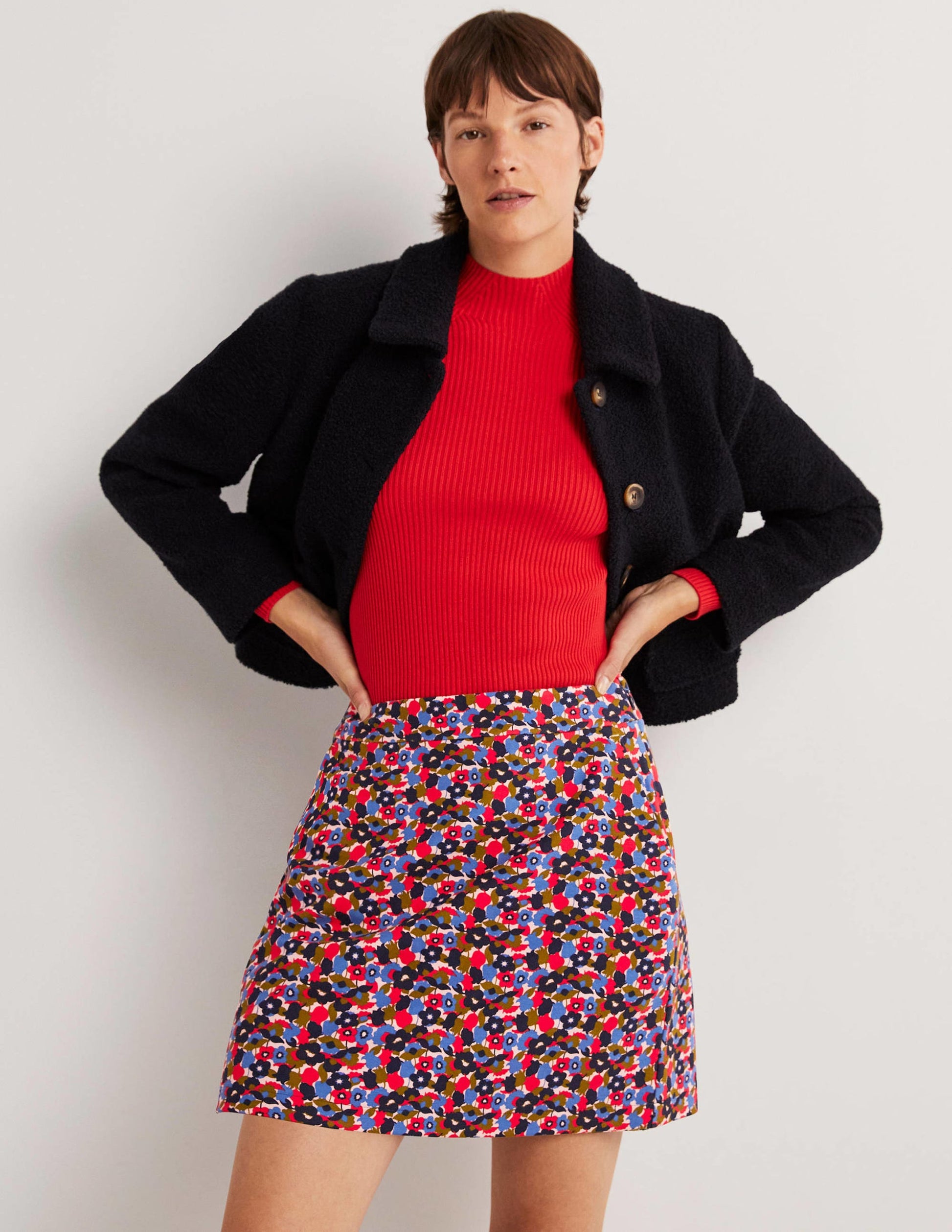 Ponte A-line Mini Skirt-Multi, Tulip Cluster-1