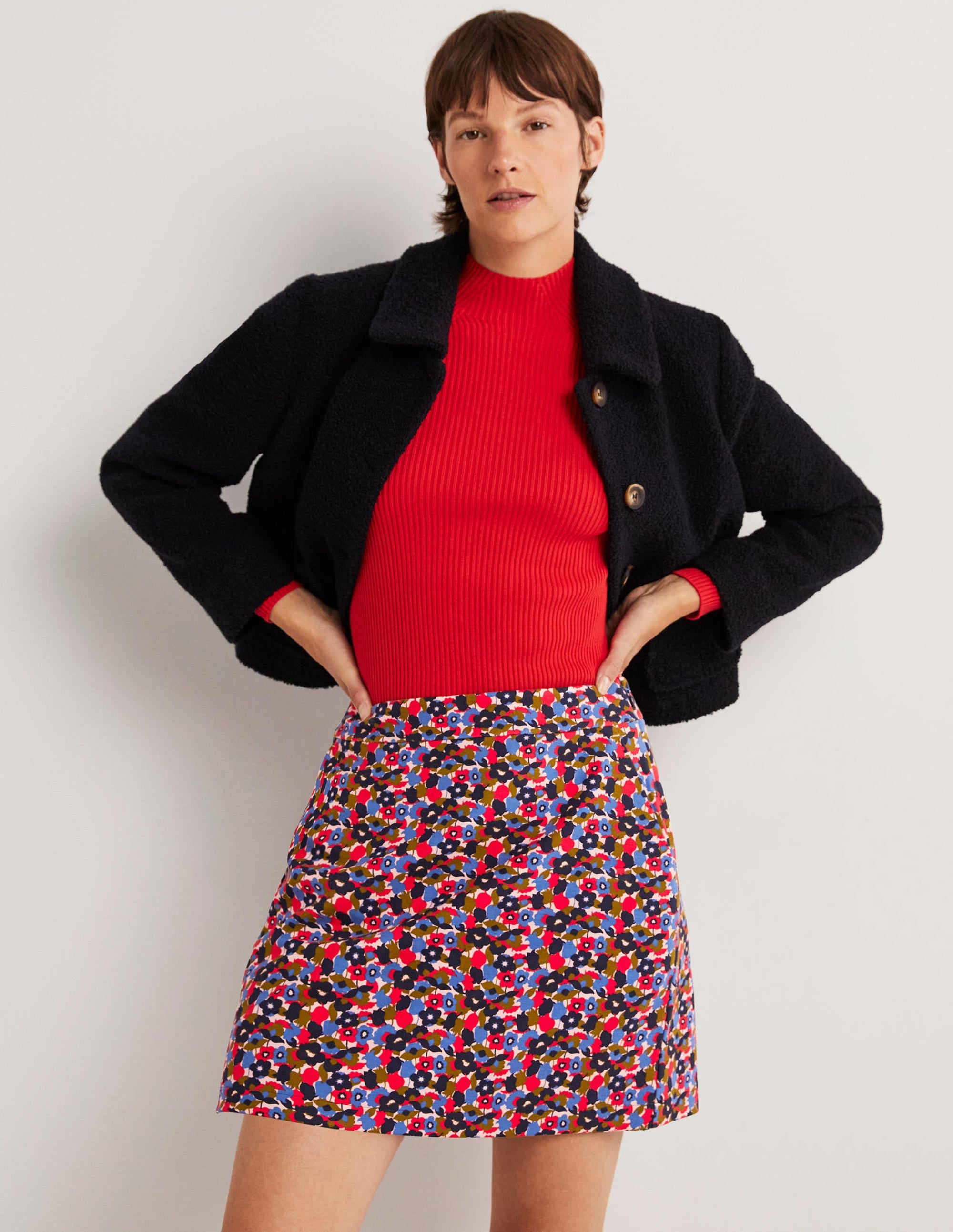 Ponte A-line Mini Skirt-Multi, Tulip Cluster - Image 1