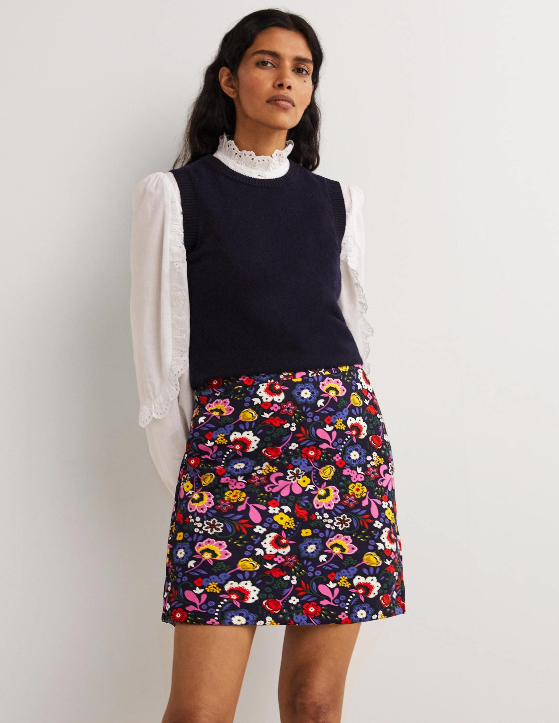 Ponte A-line Mini Skirt-Navy, Pretty Paradise-1