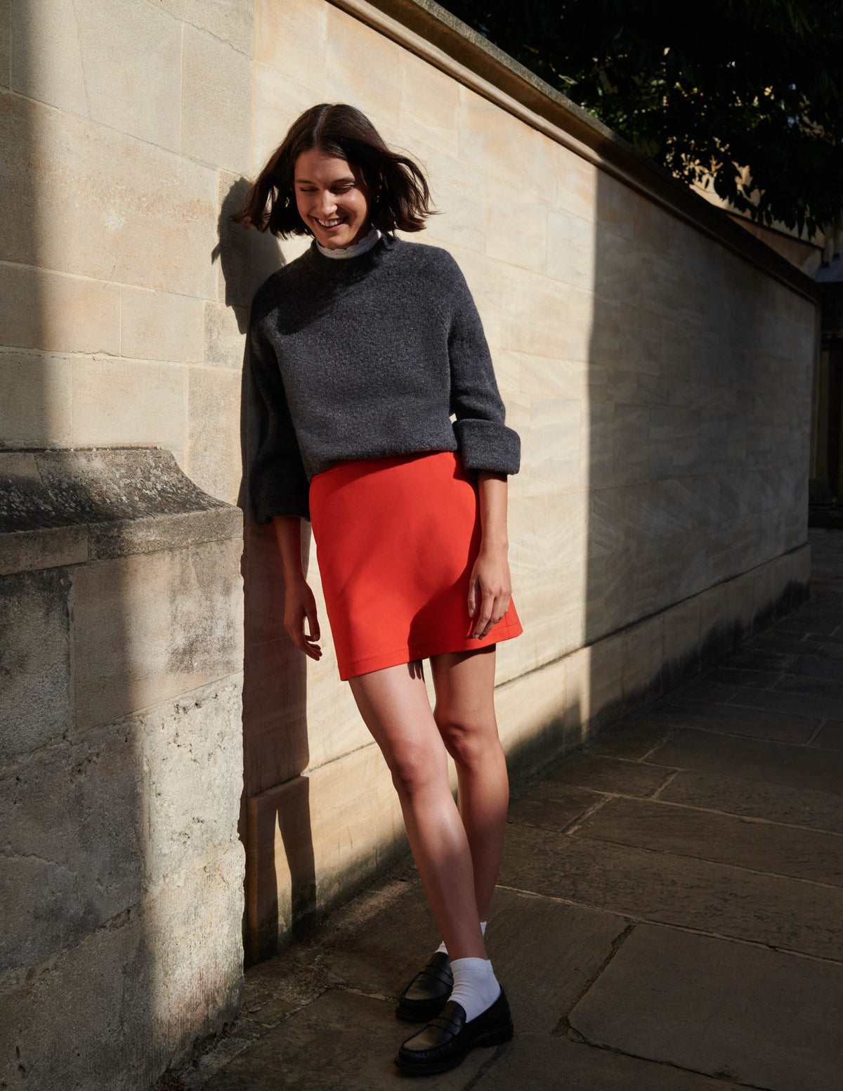 Ponte A-line Mini Skirt-Rocket Red-7